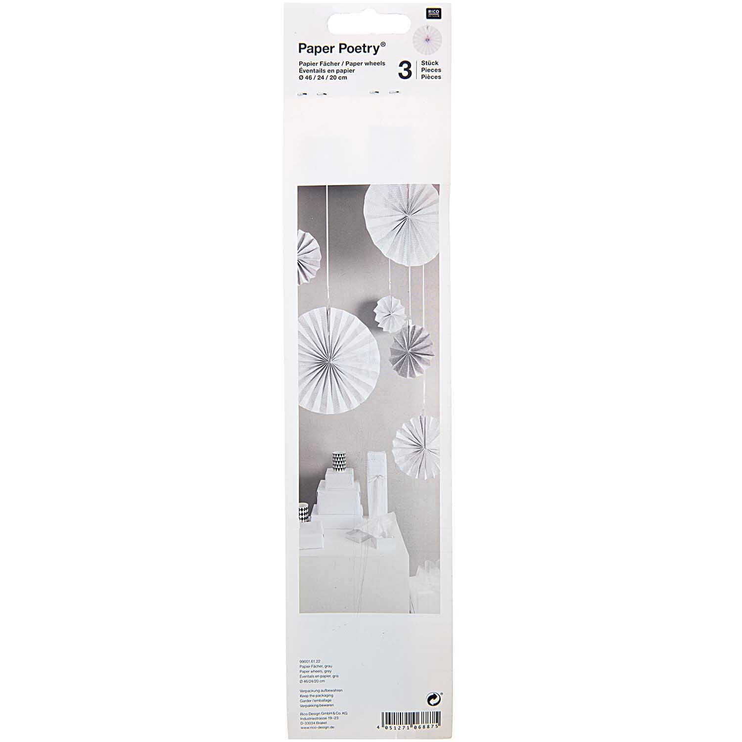 Fächer grau Papier 3 Stück von Rico Design