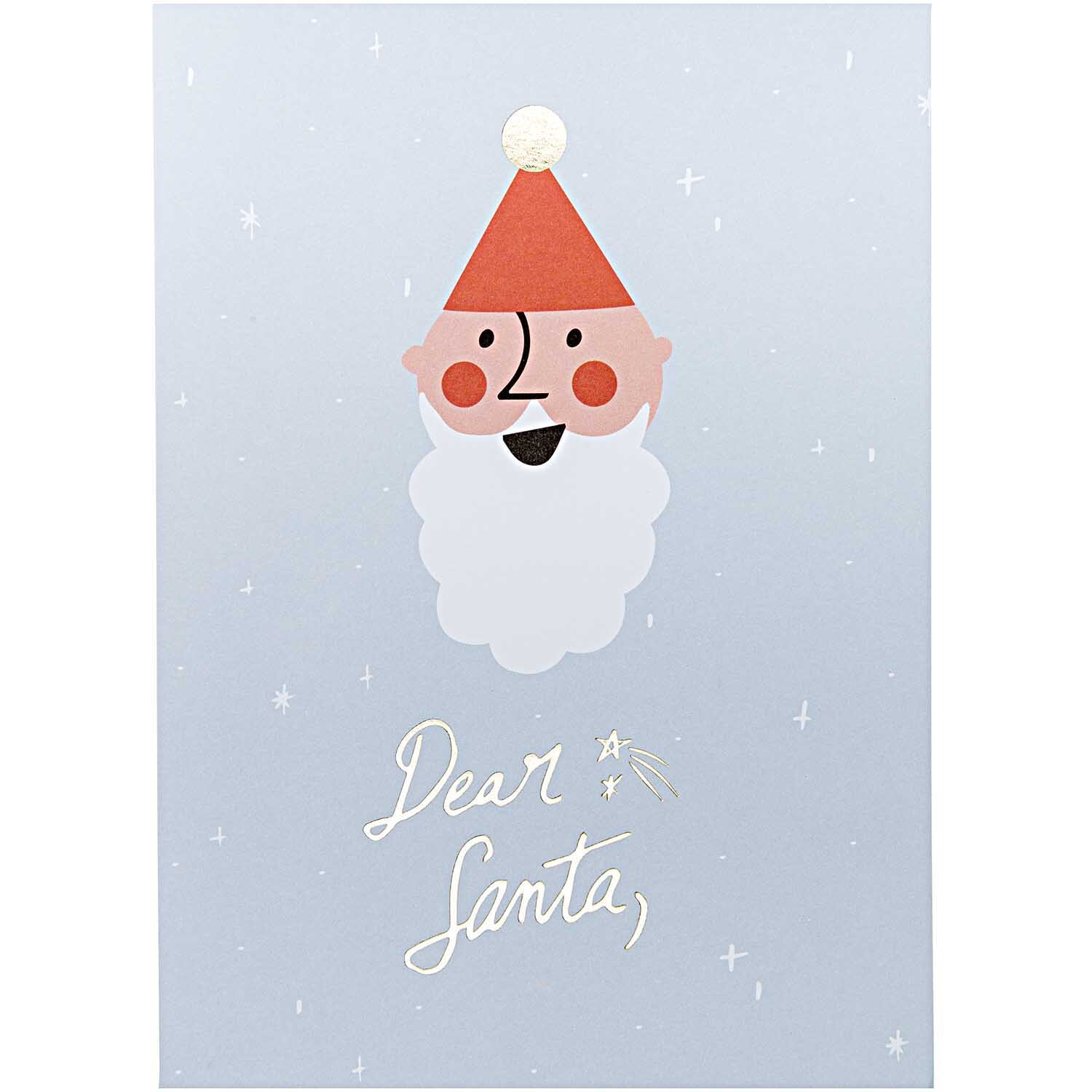Paper Poetry Postkartenblock Jolly Christmas zeigt einen fröhlichen Weihnachtsmann auf hellblauem Hintergrund.
