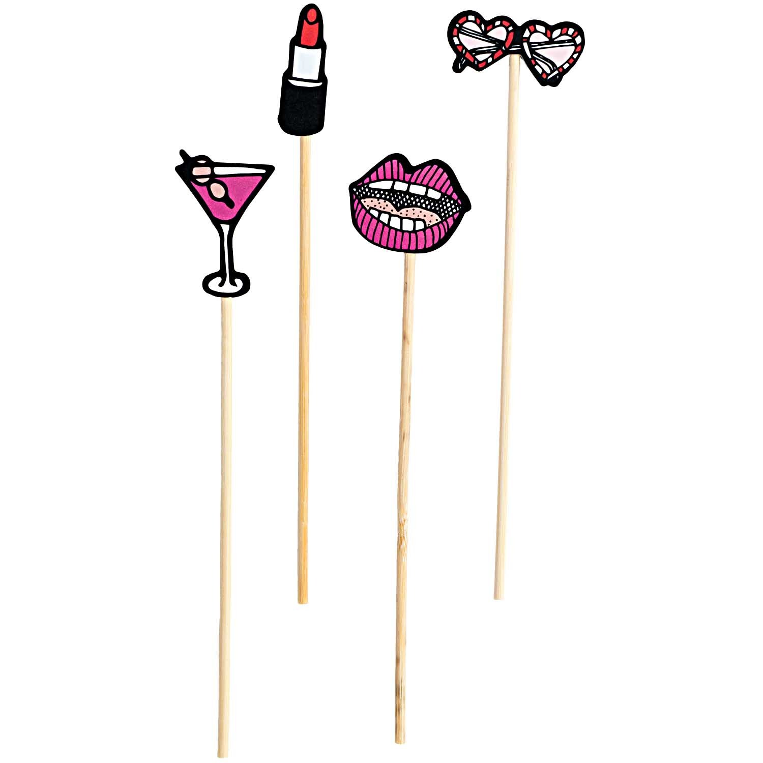 Picker Mix Girls 15cm 24 Stück: Bunte Cocktail-Picker mit Lippenstift, Herzbrillen und Cocktailglas von Rico Design.