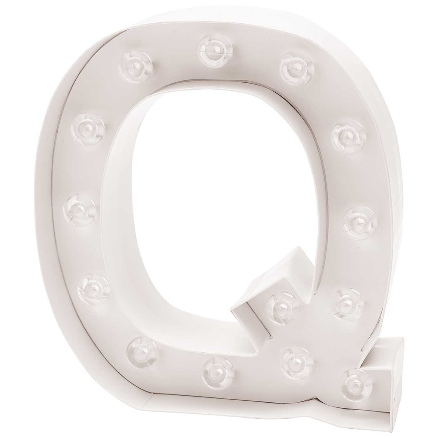 LED Leucht-Buchstaben in Form eines weißen "Q" von Rico Design, ideal für dekorative Beleuchtung.