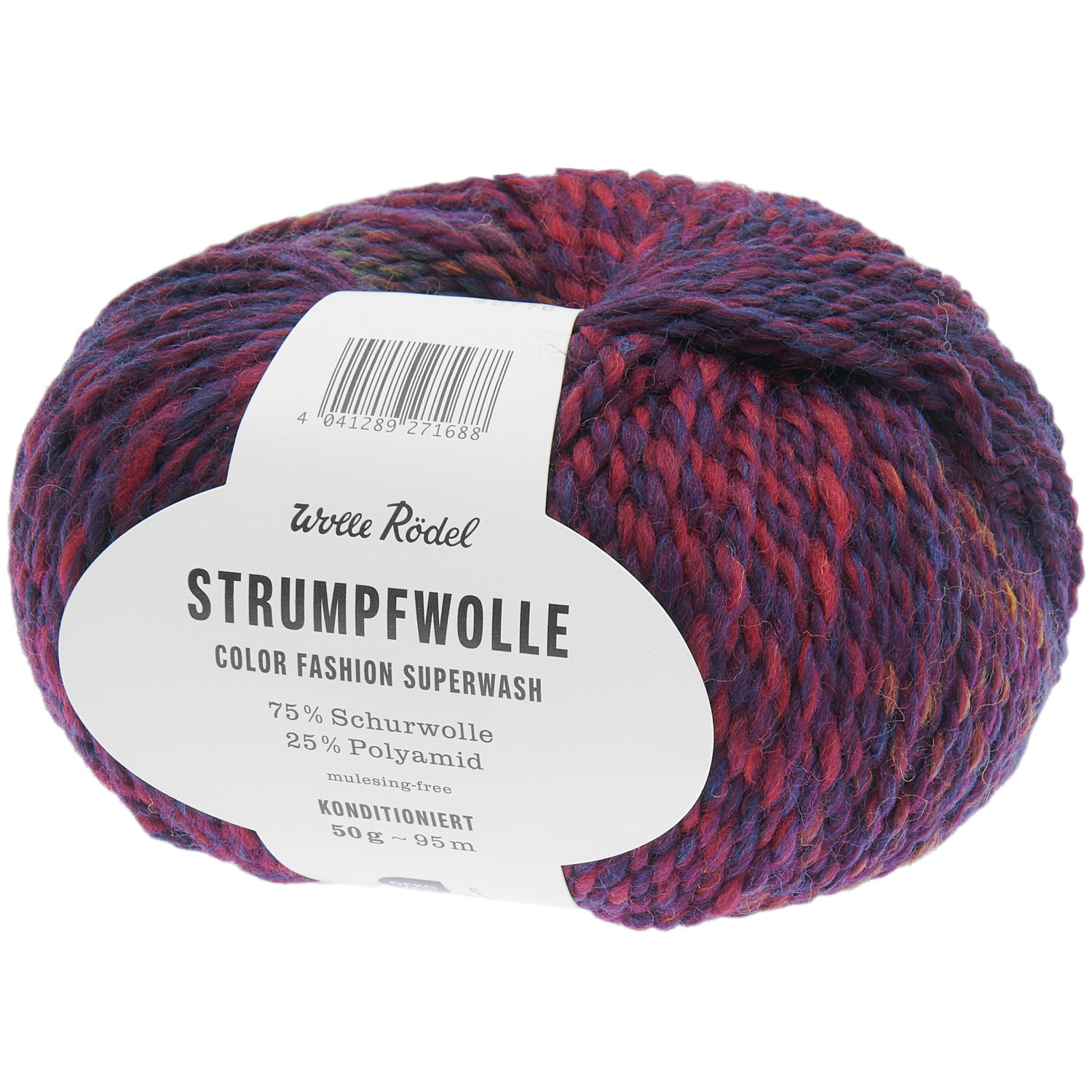 Strumpfwolle Color Fashion in Beere/Lila, 50g 95m, von Wolle Rödel, ideal für kreative Strickprojekte.