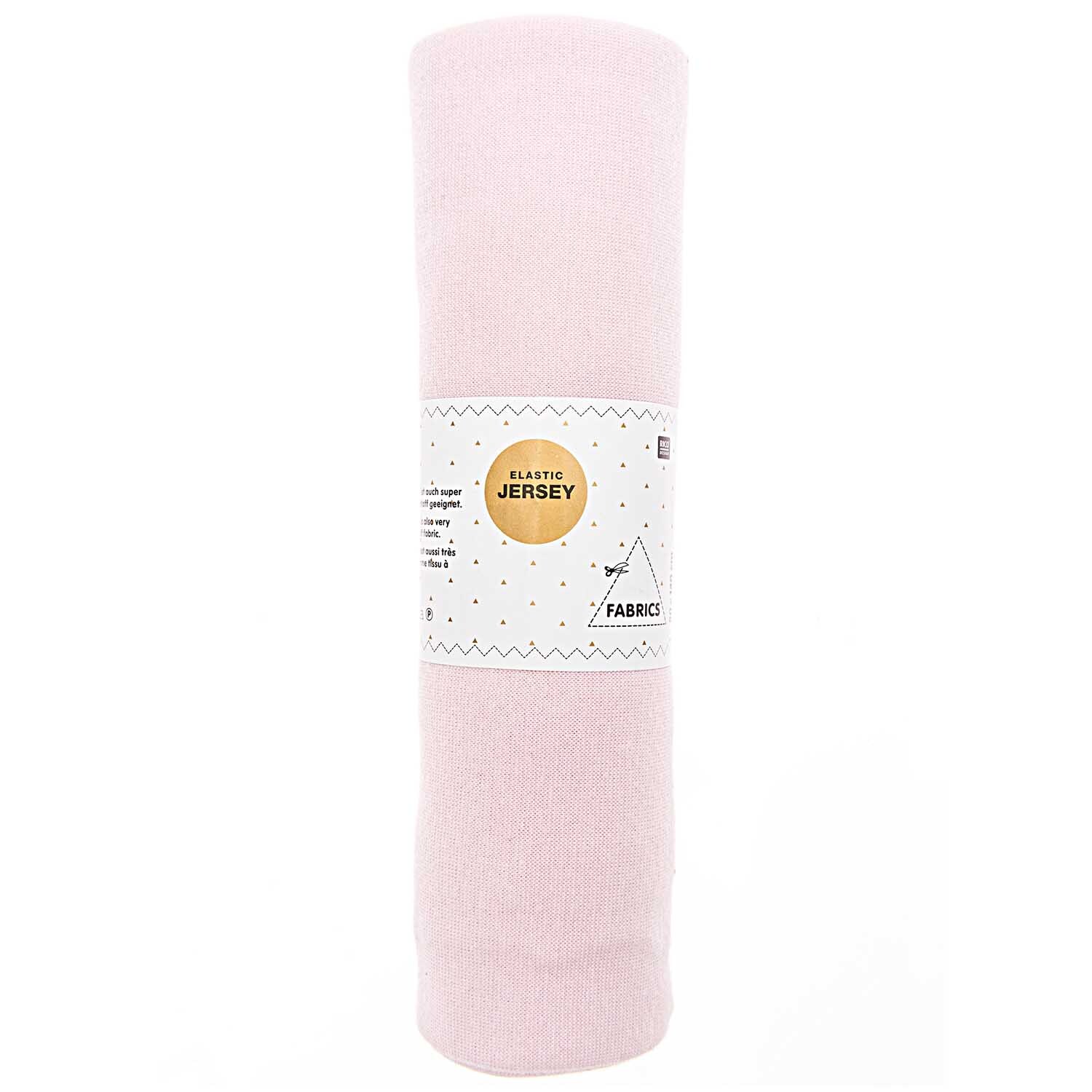 Stoff Jersey elastic 50x140cm in Rosa von Rico Design, aufgerollt und etikettiert. Ideal für Nähprojekte.