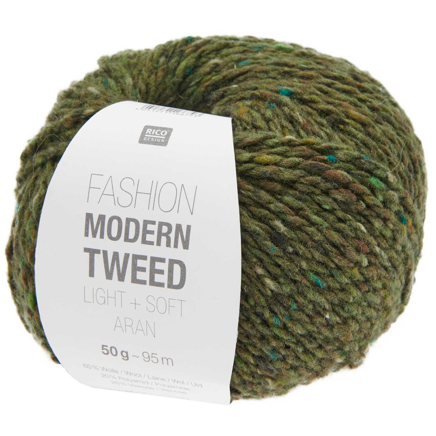 Fashion Modern Tweed aran Strickset für Kinderjacke, olivgrünes Garn von Rico Design, 50g.