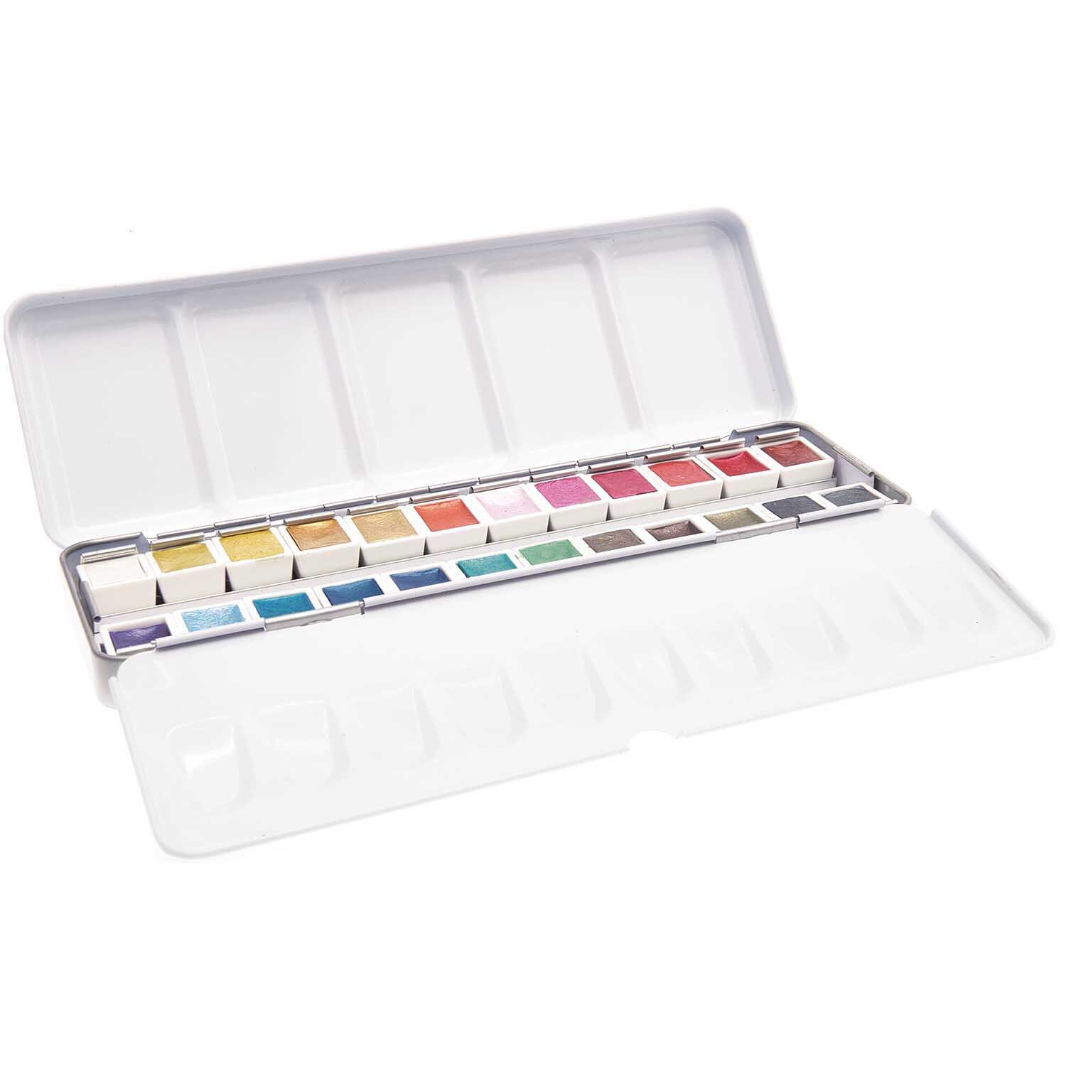 ART Master Metallic Aquarellfarben 24 Farben von Rico Design in offener Box mit vielfältigen Farbtönen. Ideal für kreative Projekte.
