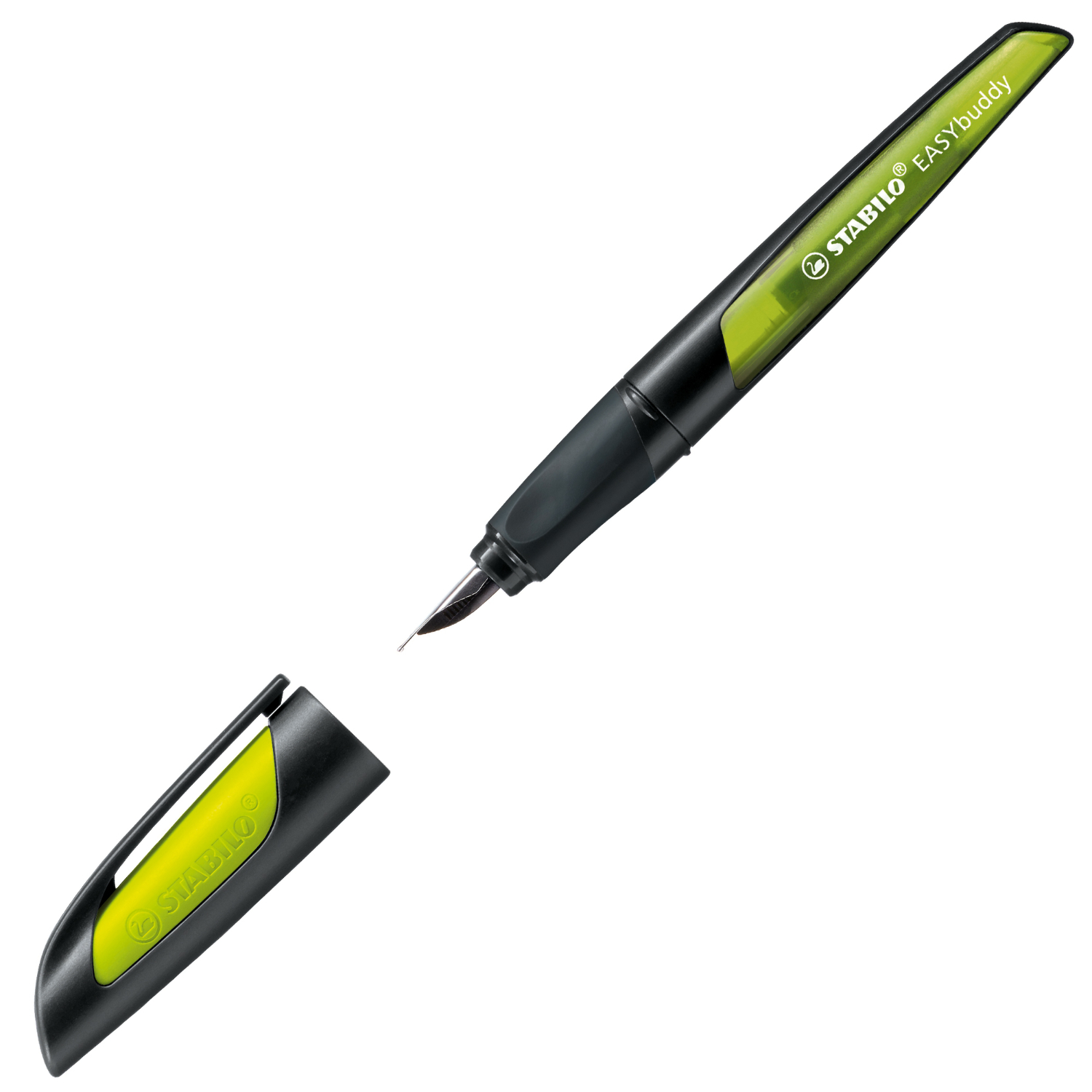 Easybuddy Patronenfüller mit L Feder für Linkshänder, schwarz/limette, von STABILO. Ideal für komfortables Schreiben.
