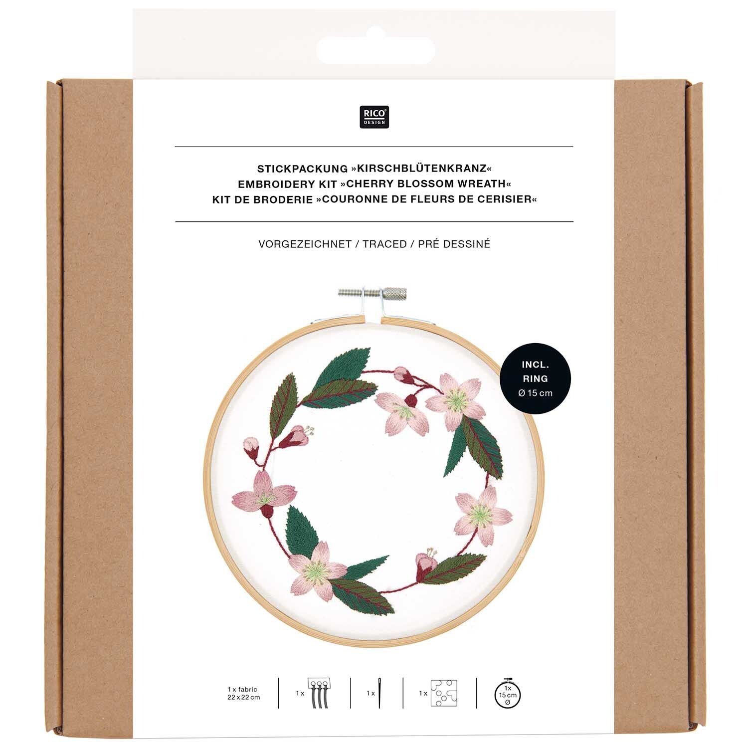 Stickpackung Kirschblütenkranz vorgezeichnet von Rico Design