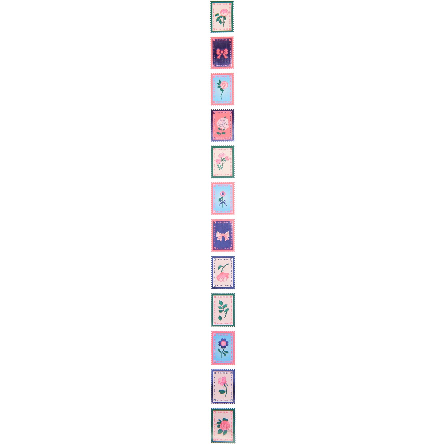 Paper Poetry Mini-Sticker La Vie en Rose Briefmarken, 120 Stück, florale Designs in Rosa und Blau. Ideal für kreative Projekte und Dekorationen.