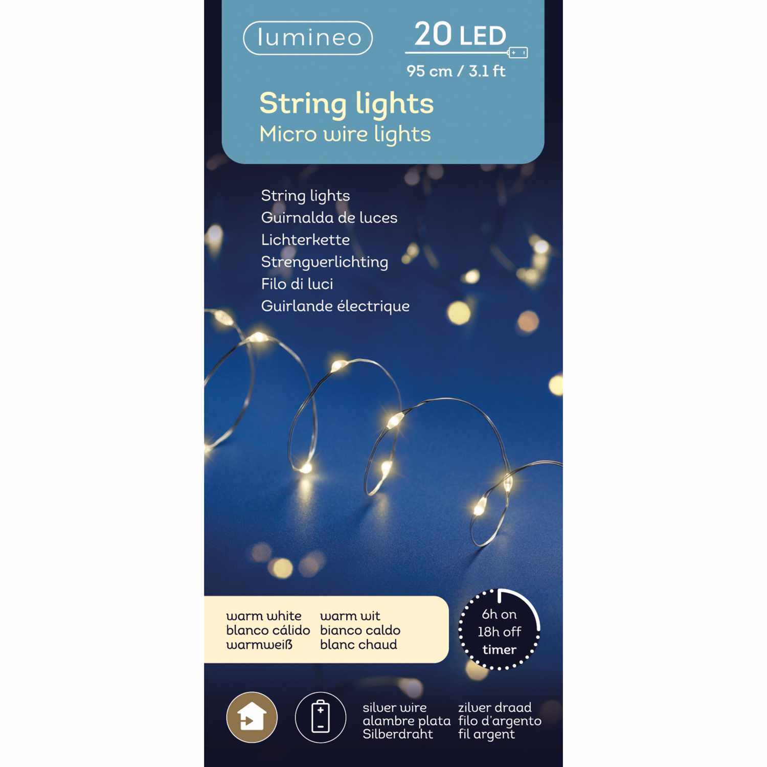 LED Micro Strang mit Timer batteriebetrieben warmweiß 95cm von Kaemingk 