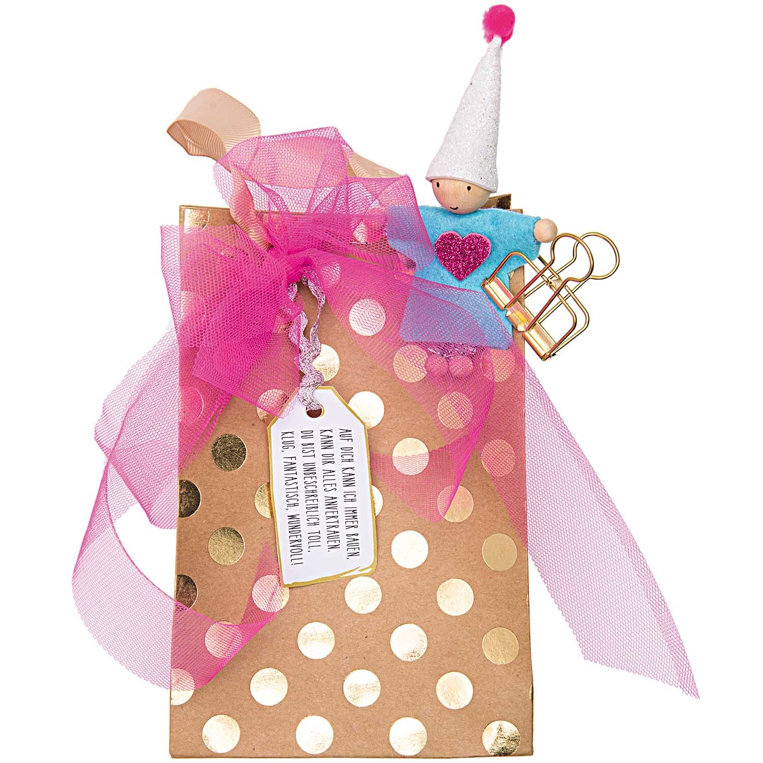 Paper Poetry Geschenktüte natur Punkte gold 18x26x12cm von Rico Design