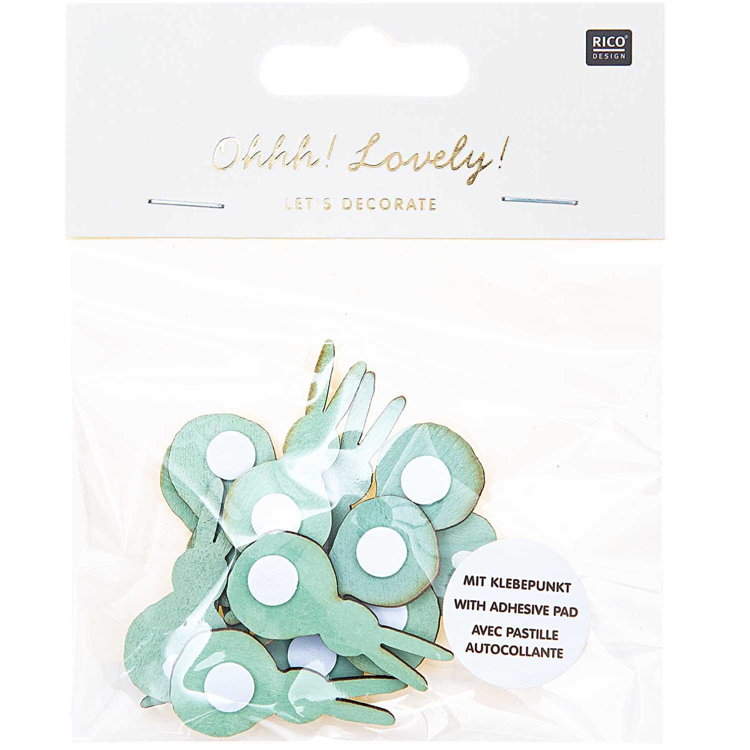Holzsticker Hase 12 Stück Farbe Mint von Rico Design