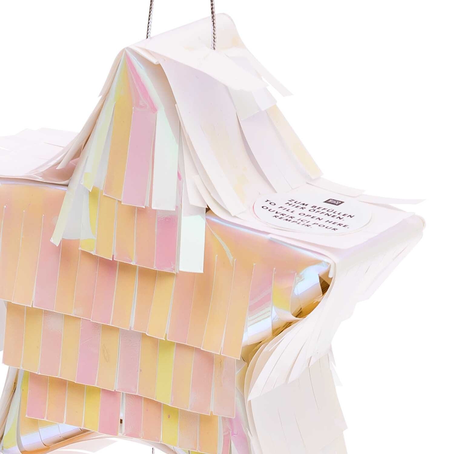 Mini-Pinata mit Quaste Stern in irisierenden Farben, dekoriert mit Fransen, von Rico Design. Ideal für Partys und Feiern.