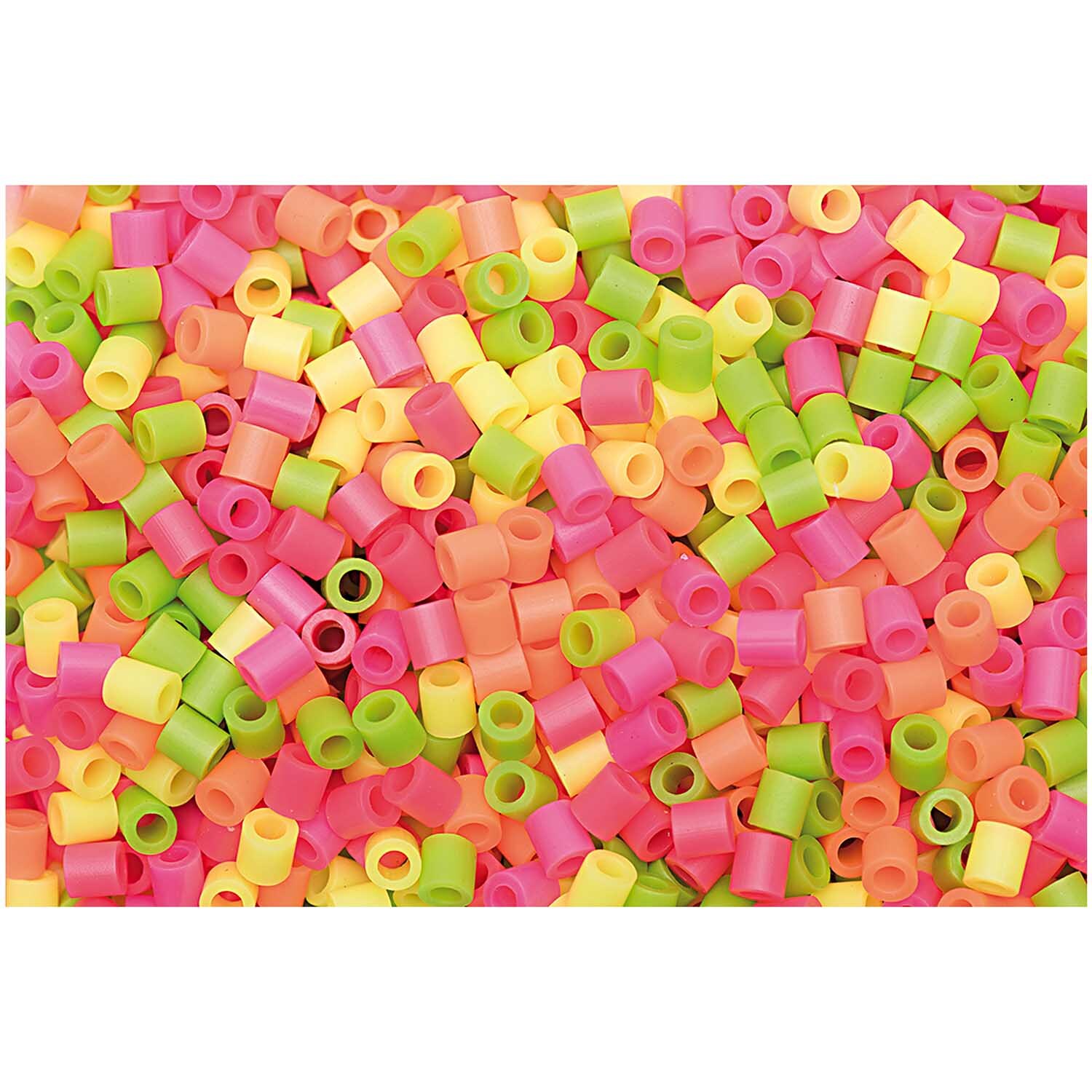 Bügelperlen neon Mix 5x5mm von Rico Design, ca. 1000 Stück, in leuchtenden Neonfarben wie Pink, Grün und Gelb.