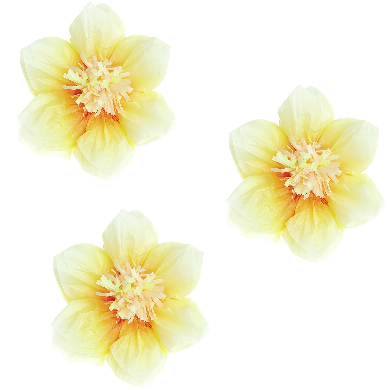 Seidenpapierblumen Osterglocken von Rico Design, zarte gelbe Blüten, 14,50 cm, 3 Stück im Set.