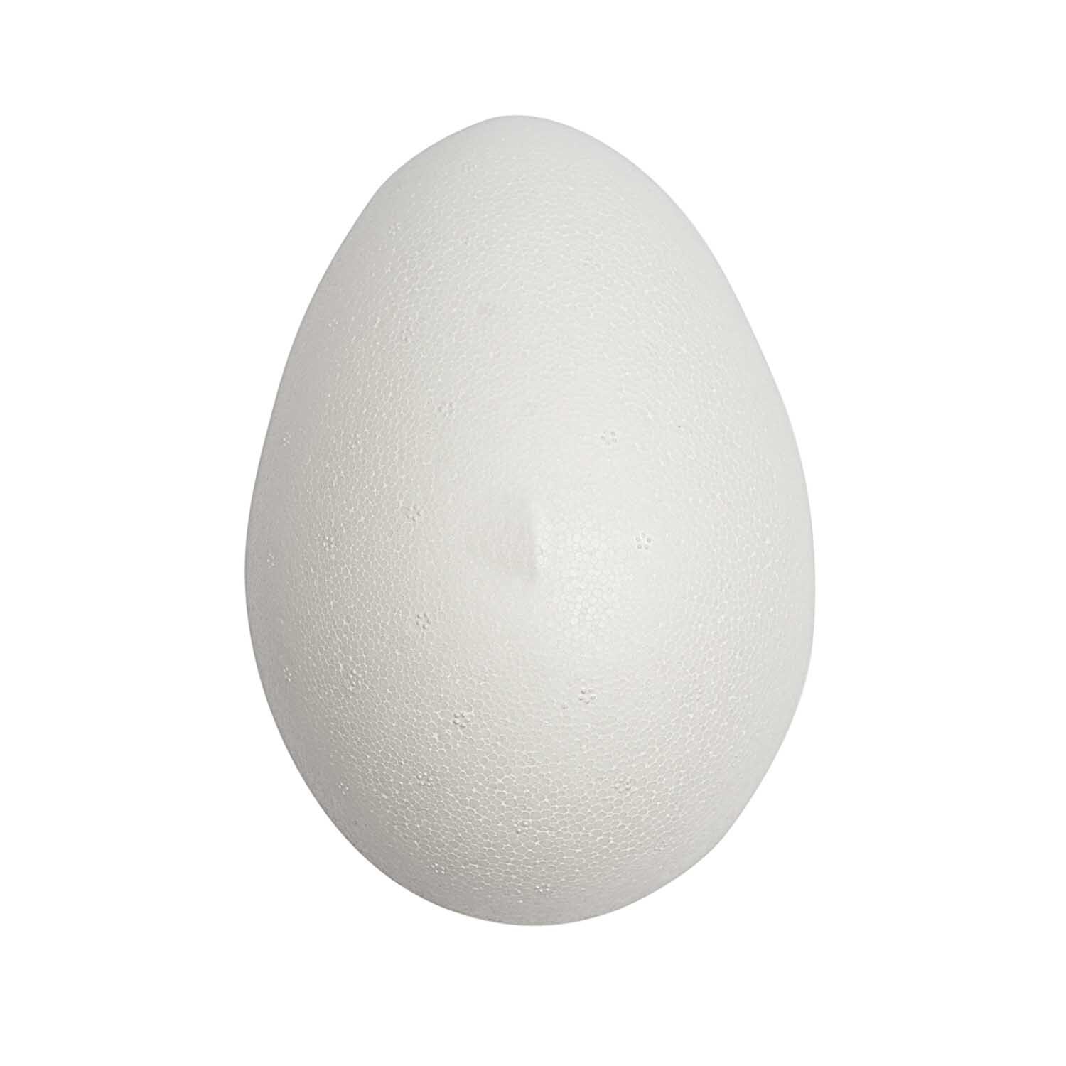 Polystyrol Ei 3,5 cm 12 Stück: Ein einzelnes weißes Polystyrol-Ei vor schwarzem Hintergrund.