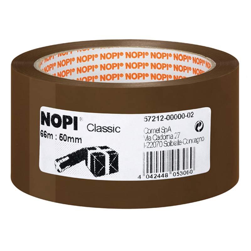 Nopipack® classic braun 50mm 66m Klebeband, ideal für Verpackungen, mit Nopi-Logo und Etikett.
