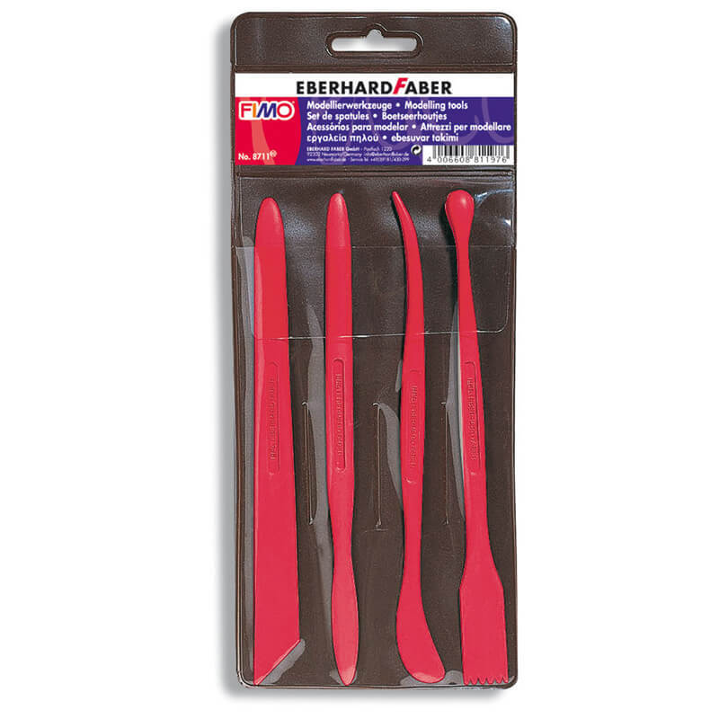 FIMO Modellierwerkzeug, 4-teilig, in Rot. Enthält verschiedene Werkzeuge für präzises Modellieren. Ideal für kreative Projekte.