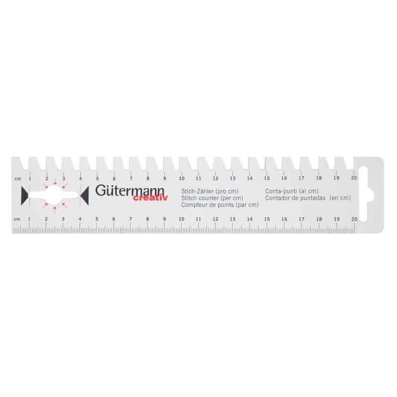 Handmaß von Gütermann in Weiß mit Zentimeter-Skala und Zähnezähler, ideal für präzises Nähen.