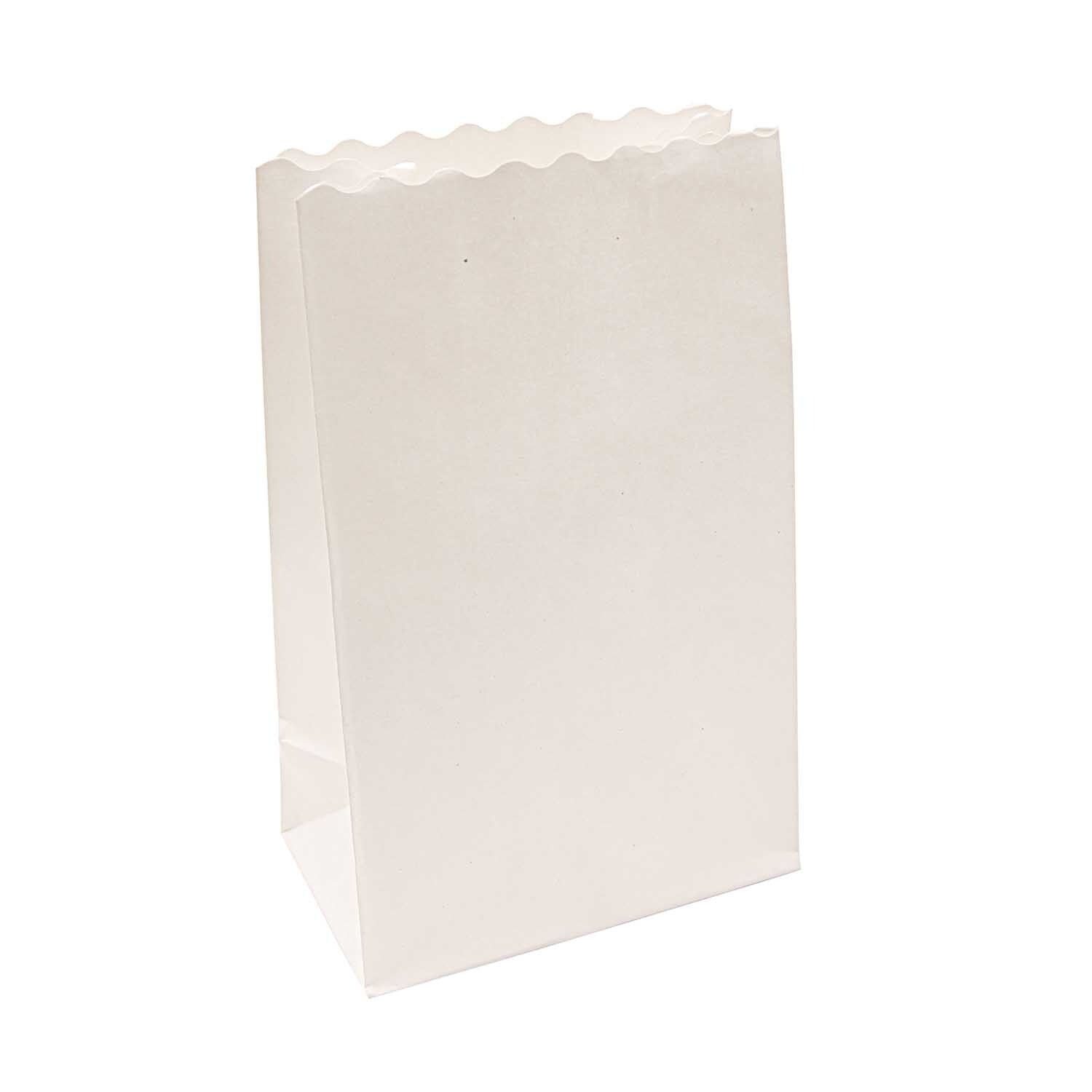 Lichttüten weiß 19x11x7cm 5 Stück von Rico Design. Weiße Papiertüte mit gewelltem Rand, ideal für stimmungsvolle Beleuchtung.