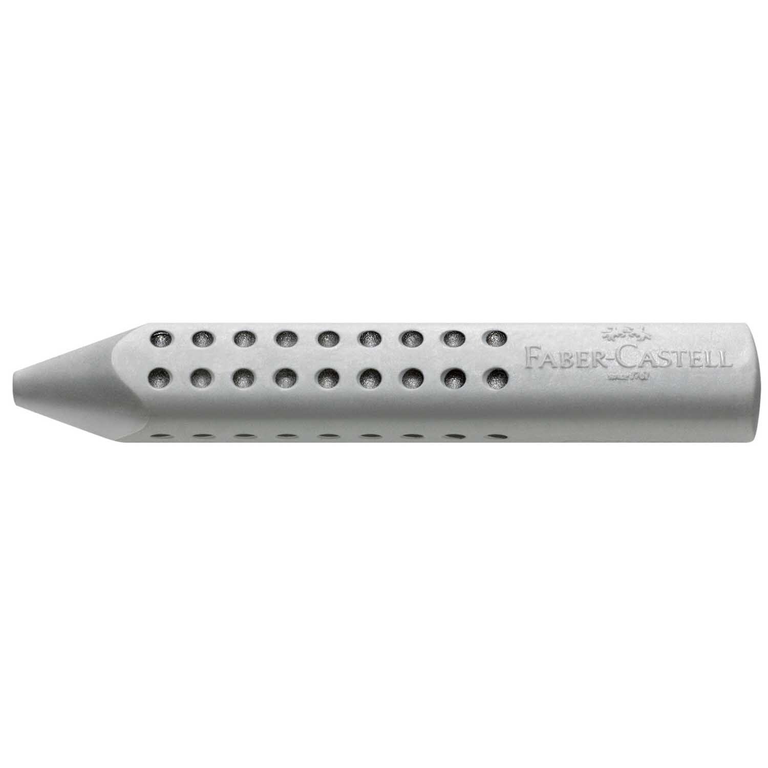 Radiergummi GRIP Stiftform in Grau von Faber Castell, zylindrisch mit ergonomischen Griffmulden.