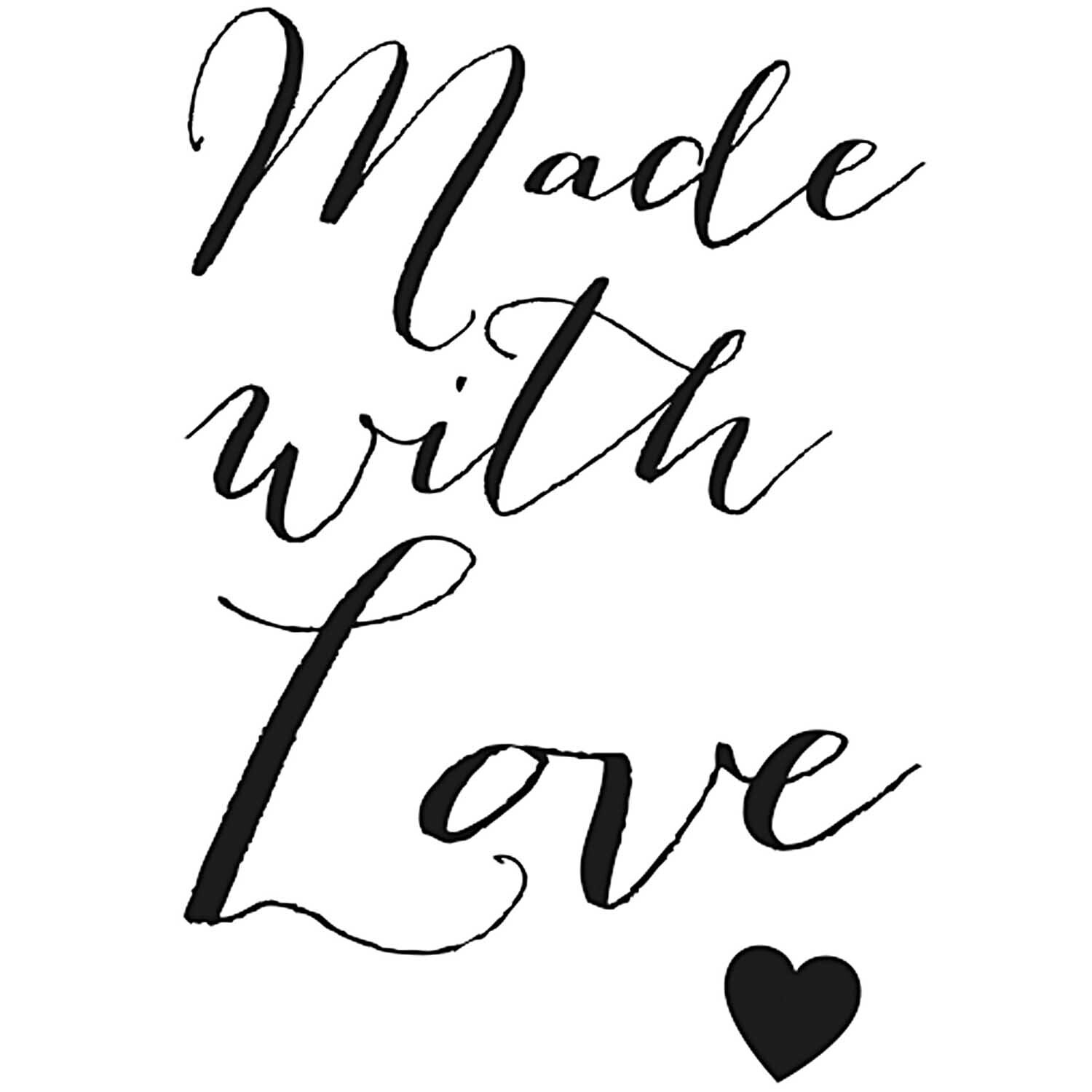 Stempel Made with Love 3,6x4,9cm von Rico Design zeigt stilvolle Schrift mit Herzmotiv.