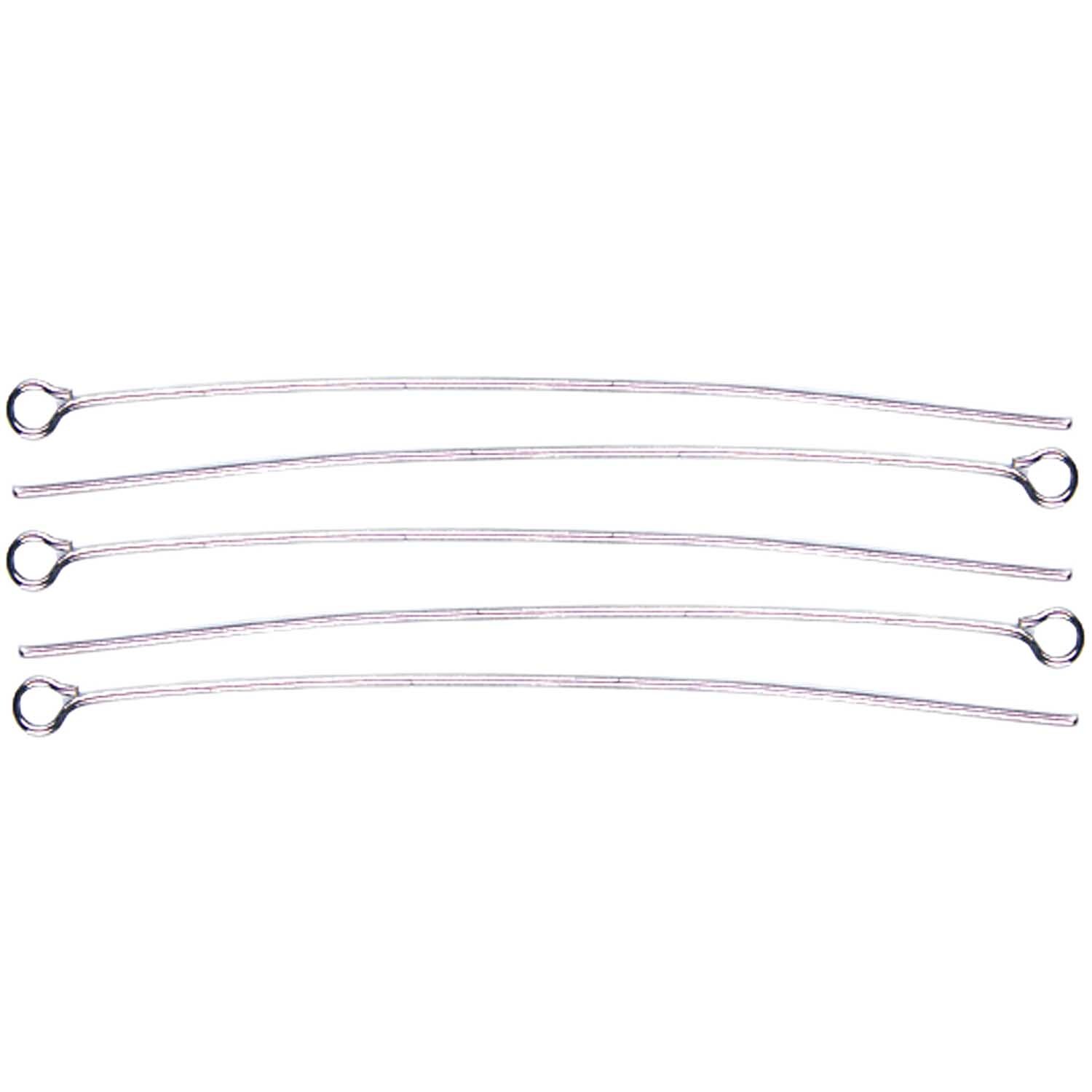 Kettelstift silber 70mm 10 Stück von Rico Design, fünf silberne Stifte mit Ösen auf weißem Hintergrund.