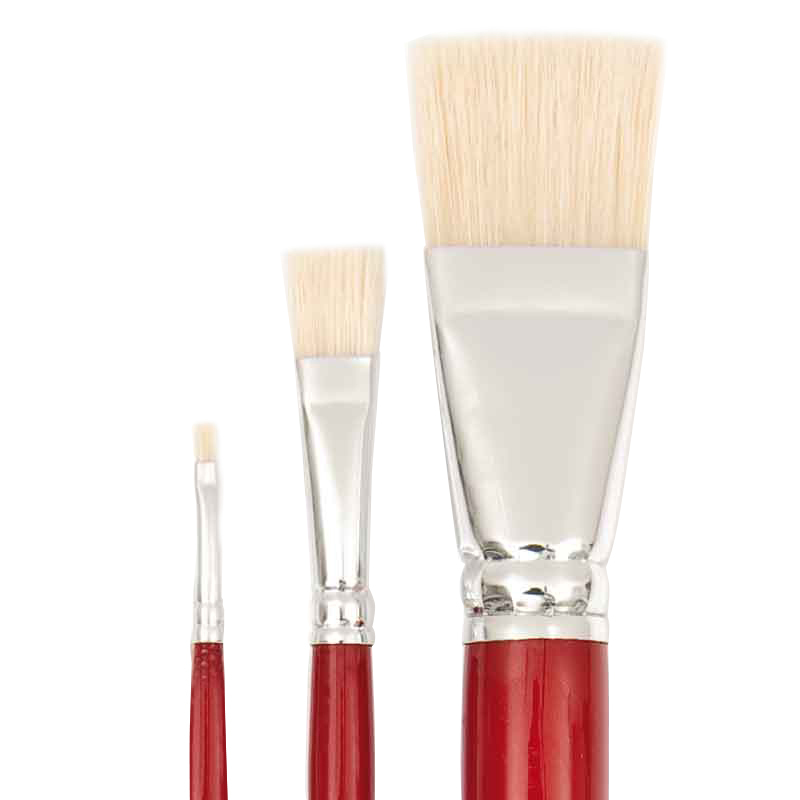 Pinsel Art School Öl Borste flach von Rico Design, rote Griffe, ideal für präzises Malen.