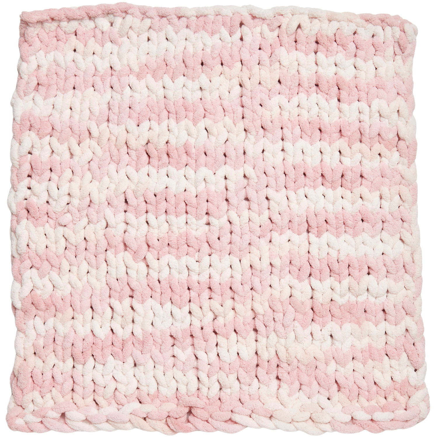 Chenillove Super Big Print, gestricktes Muster in Rosa und Weiß, 300g, 36m, ideal für kreative Projekte.