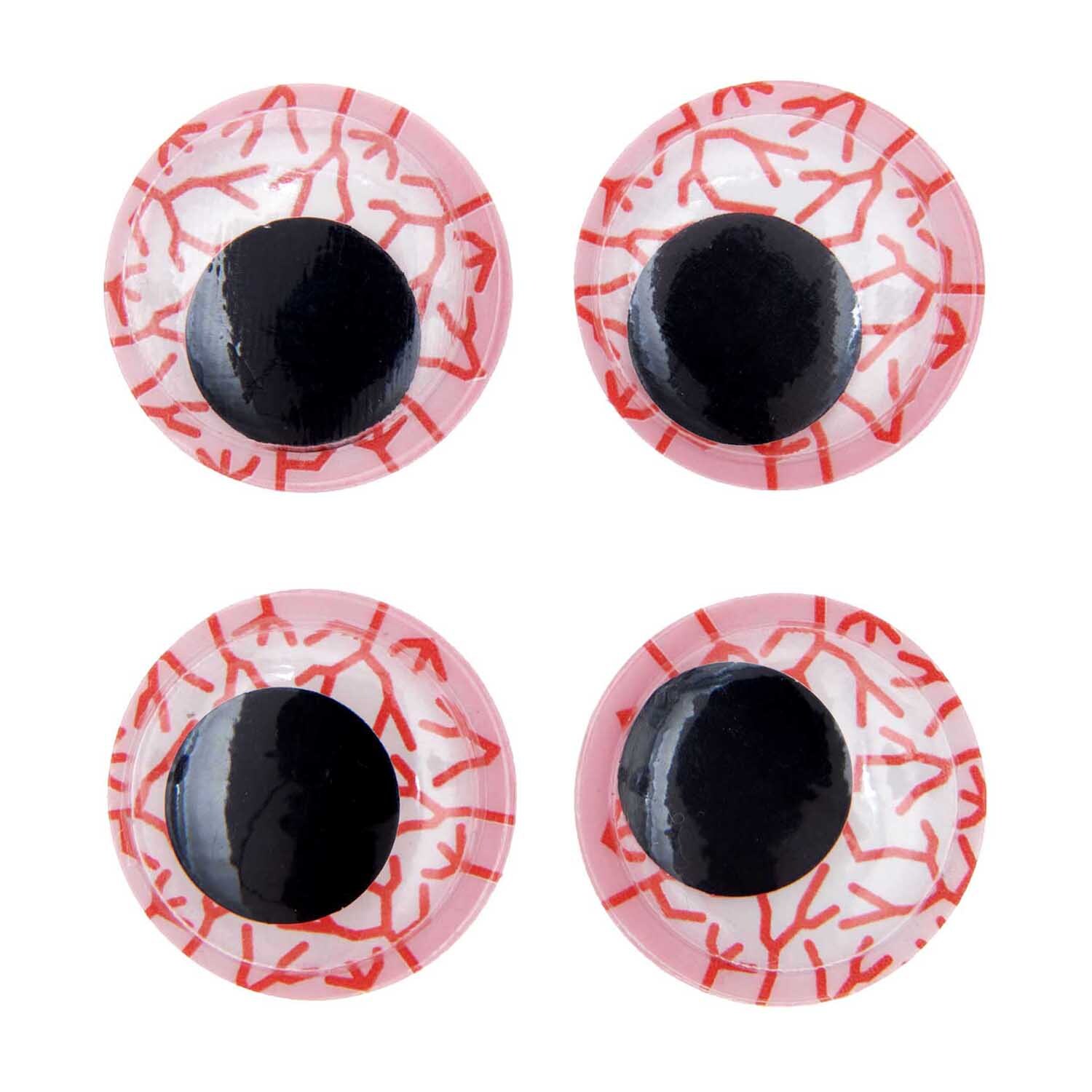 Wackelaugen Adern 35mm 4 Stück von Rico Design, mit roten Adern auf weißem Hintergrund, ideal für Bastelprojekte.