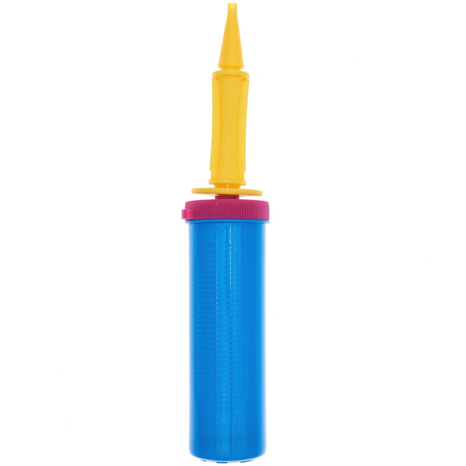 Ballonpumpe 28x4,7cm von Rico Design in Blau mit gelber Düse und rotem Ring, ideal zum Aufblasen.