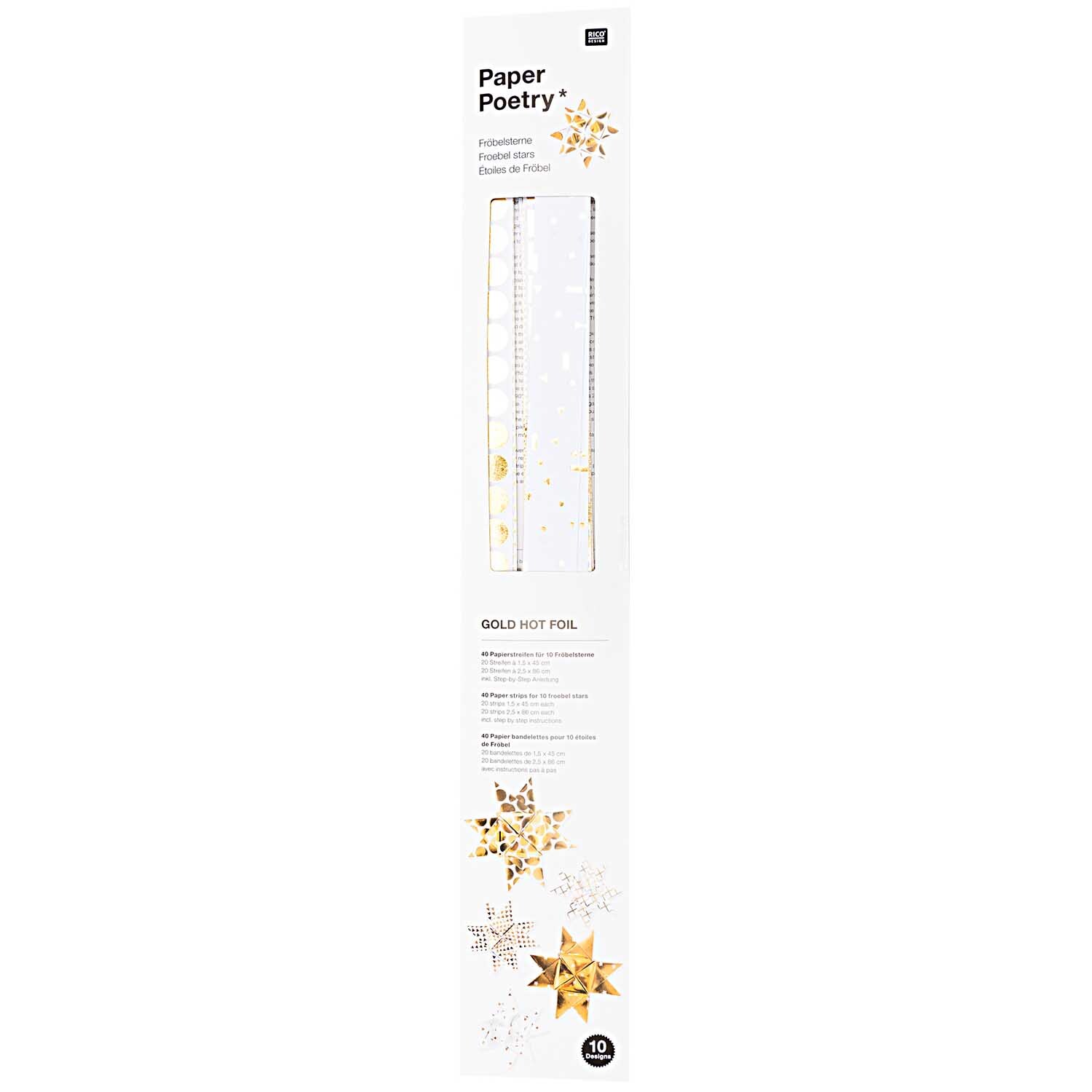Paper Poetry Fröbelstreifen Graphic weiß-gold 40 Stück von Rico Design