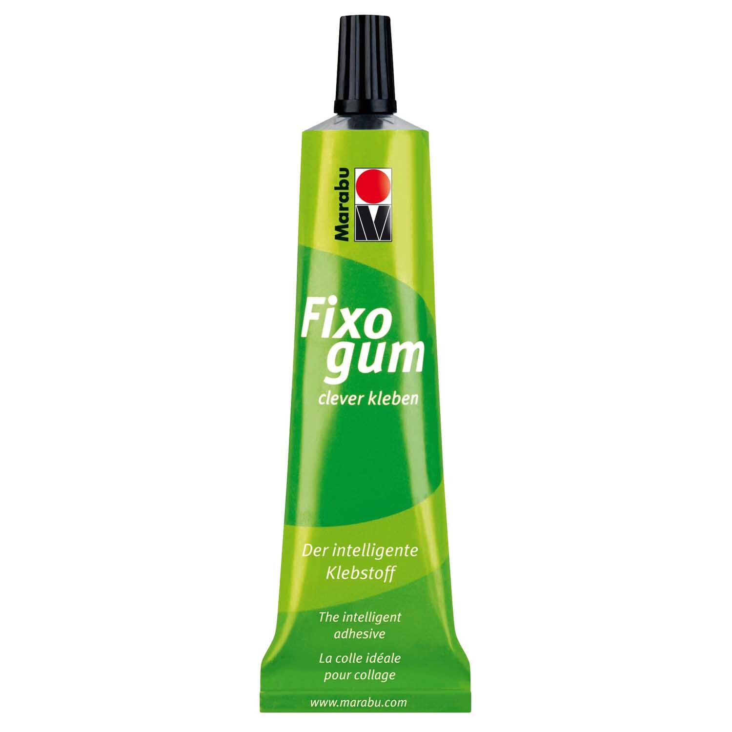 Fixogum Rubber Cement von Marabu in grüner Tube, ideal für präzises Kleben und Basteln.