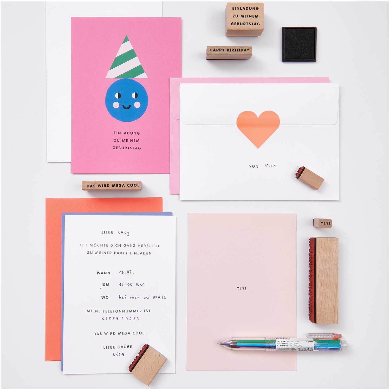 Paper Poetry Stempelset Einladung zur Party 25-teilig von Rico Design