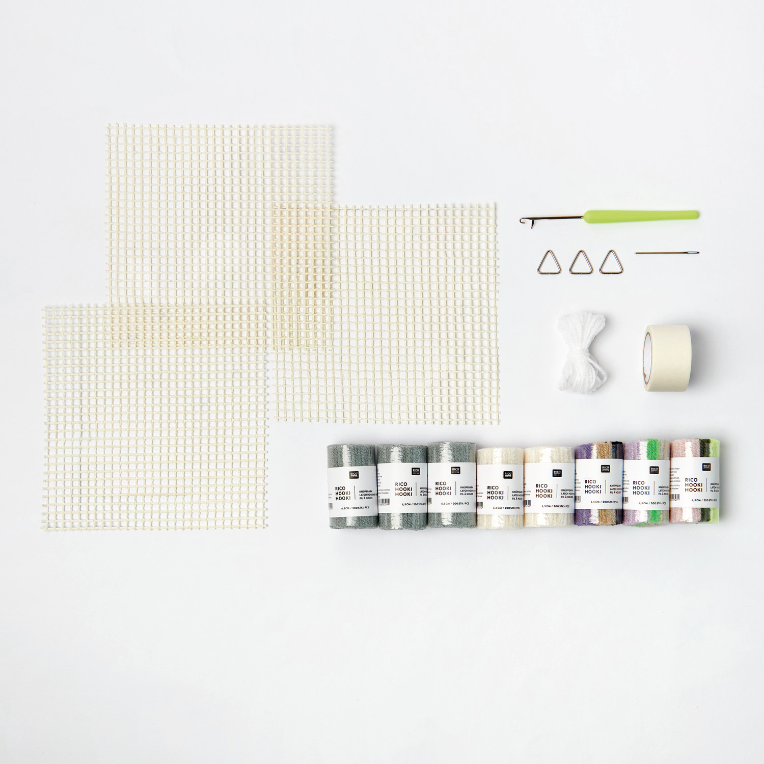 Rico Hooki Hooki Knüpfset Mamorbilder: Set mit 3 Netzen, Garnen und Werkzeugen für kreative Designs. Ideal für DIY-Projekte.