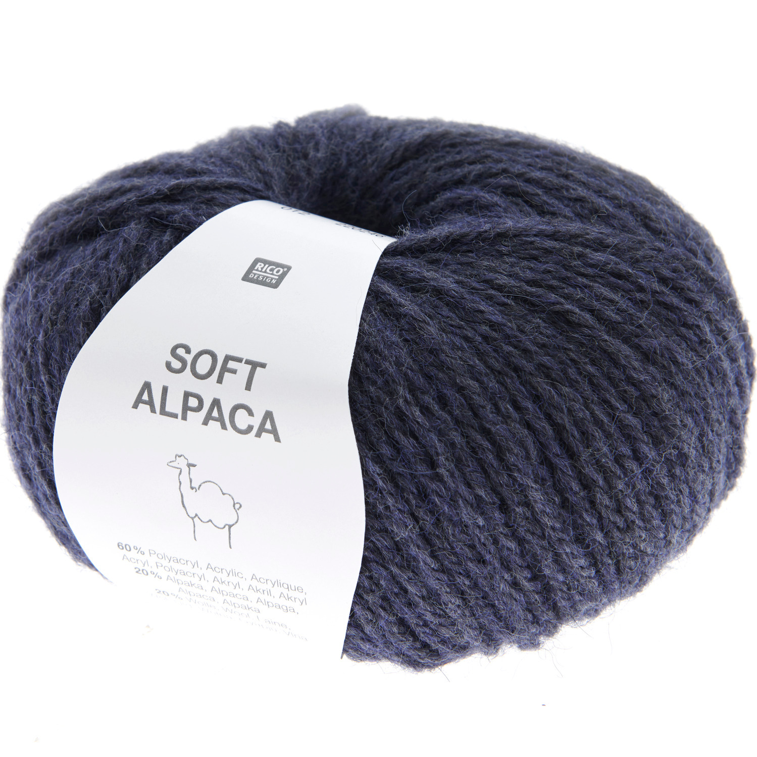 Soft Alpaca Strickset Kragen Modell 03a: Dunkelblaues Garn von Rico Design, ideal für Pulloverprojekte.