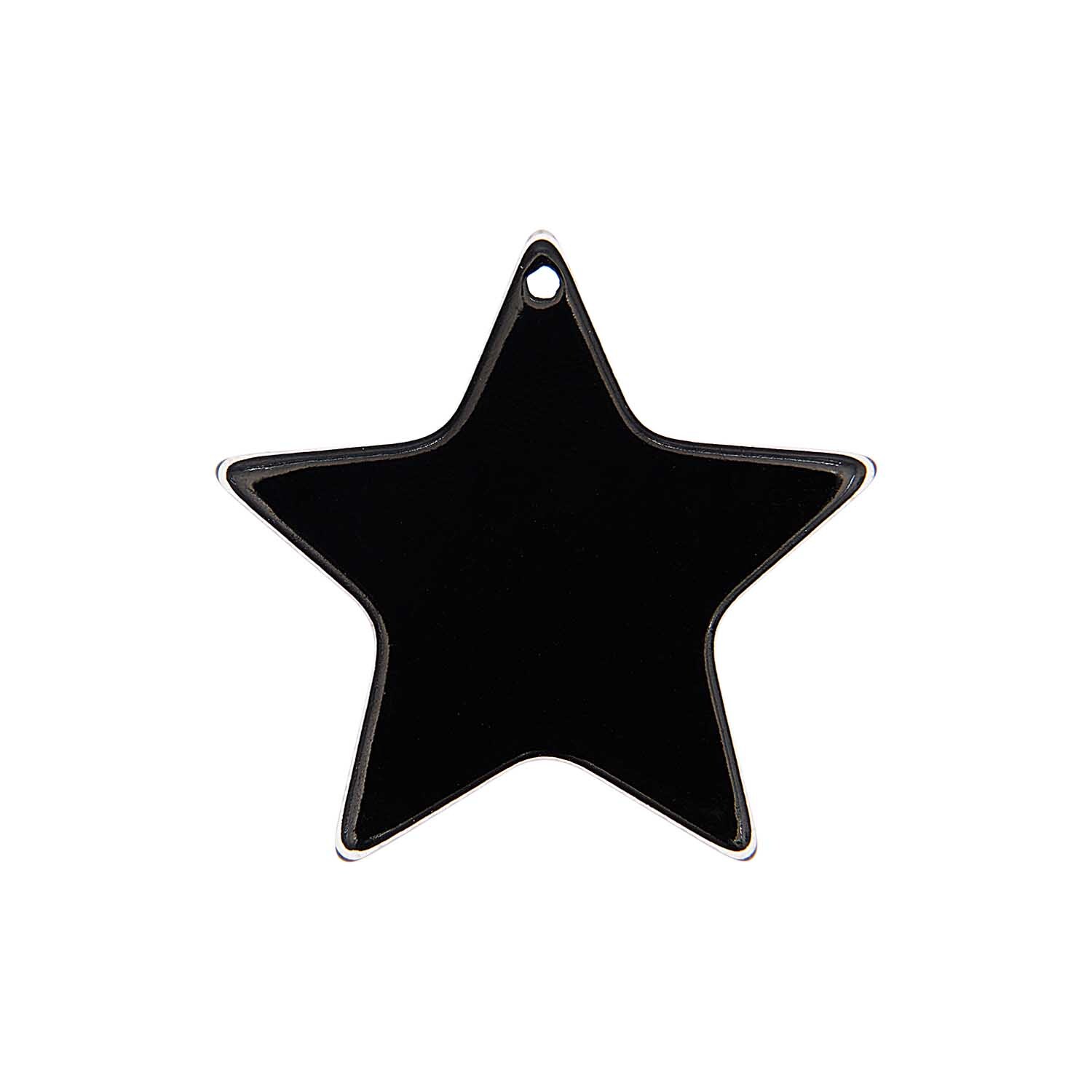 itoshii Stern Scheibe, 35x2mm, von Rico Design. Schwarzer Sternanhänger mit glatter Oberfläche und Loch zum Aufhängen.