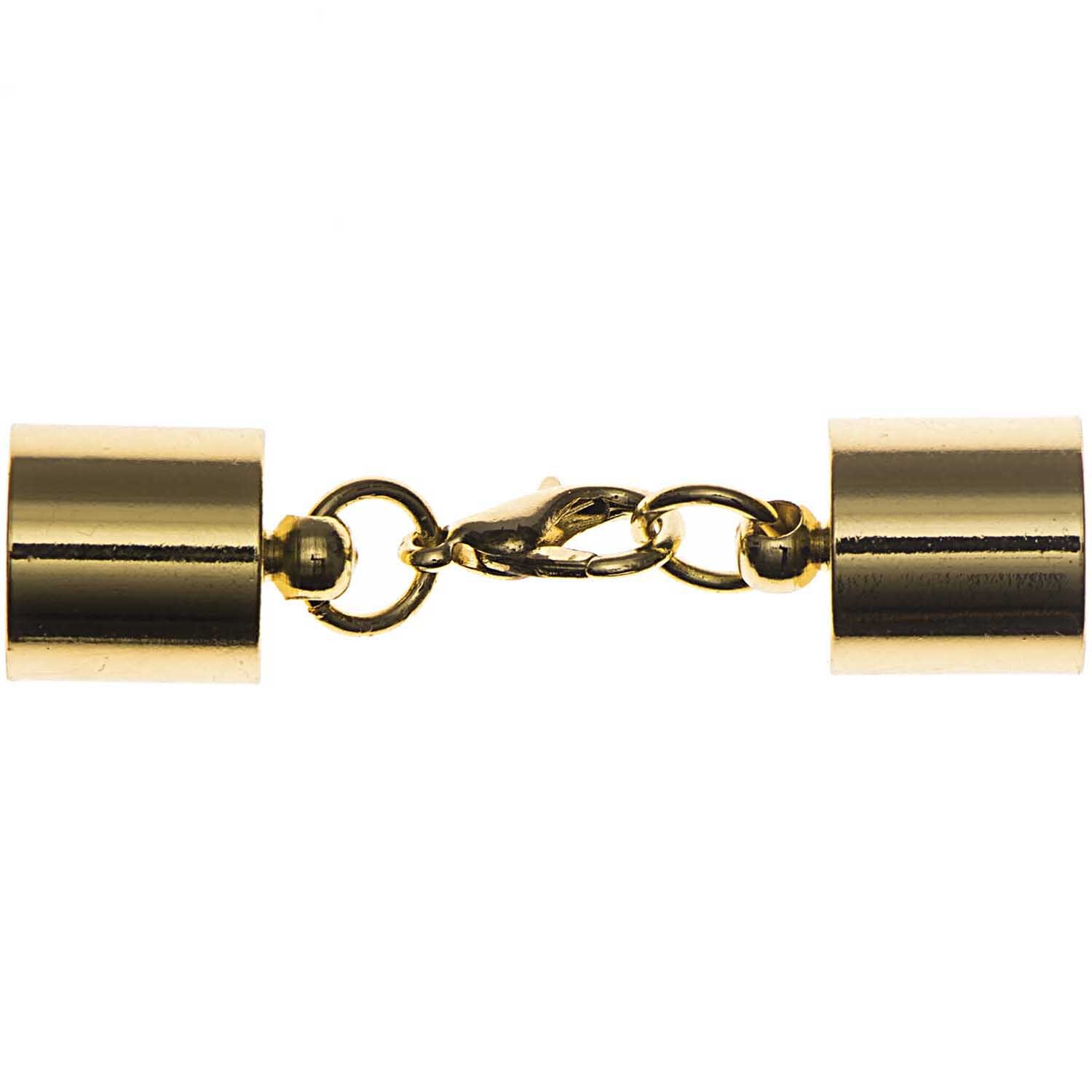 Karabiner mit Endkappen, 11mm, in glänzendem Gold von Rico Design, ideal für Schmuckprojekte.