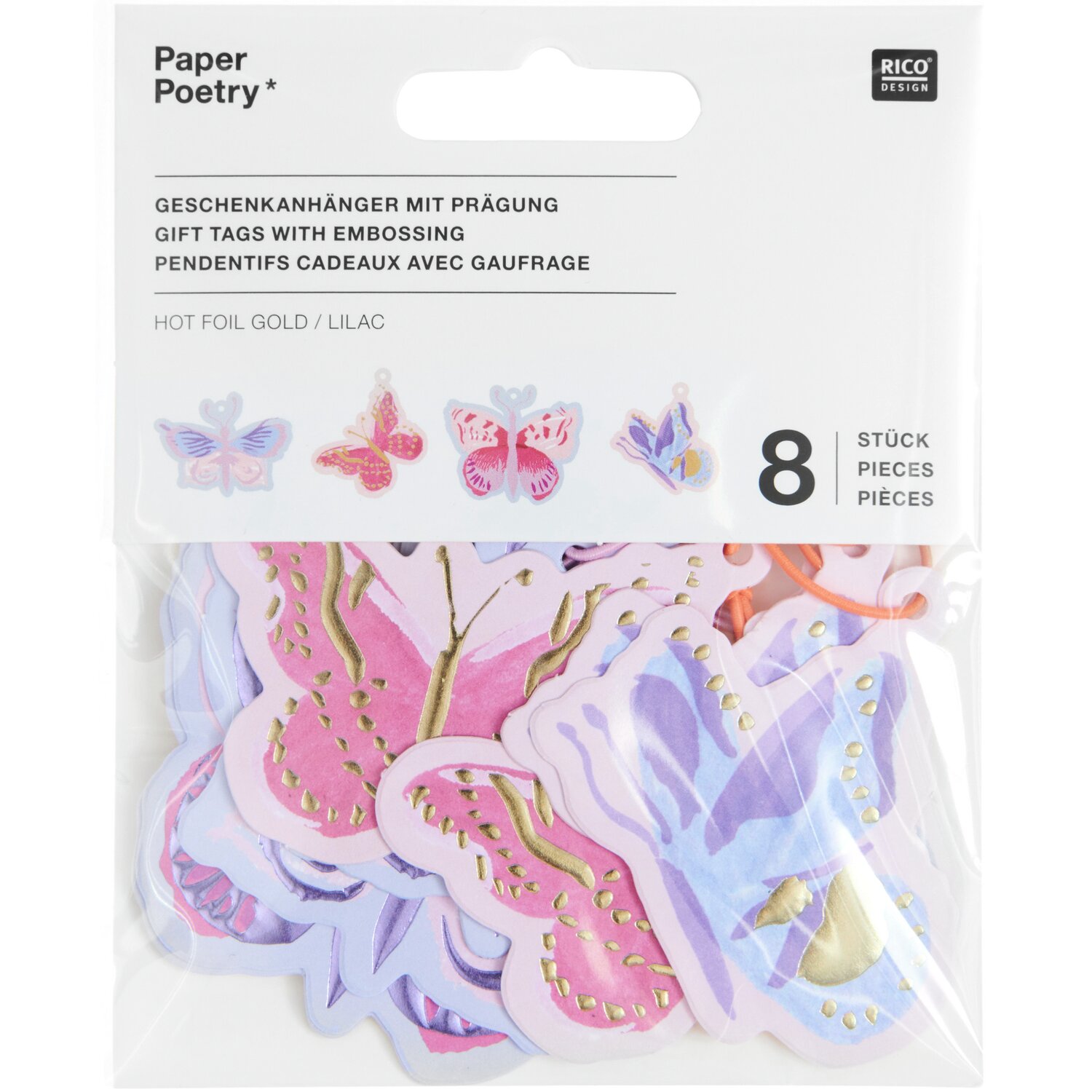 Paper Poetry Geschenkanhänger La Vie en Rose Schmetterlinge 8 Stück von Rico Design