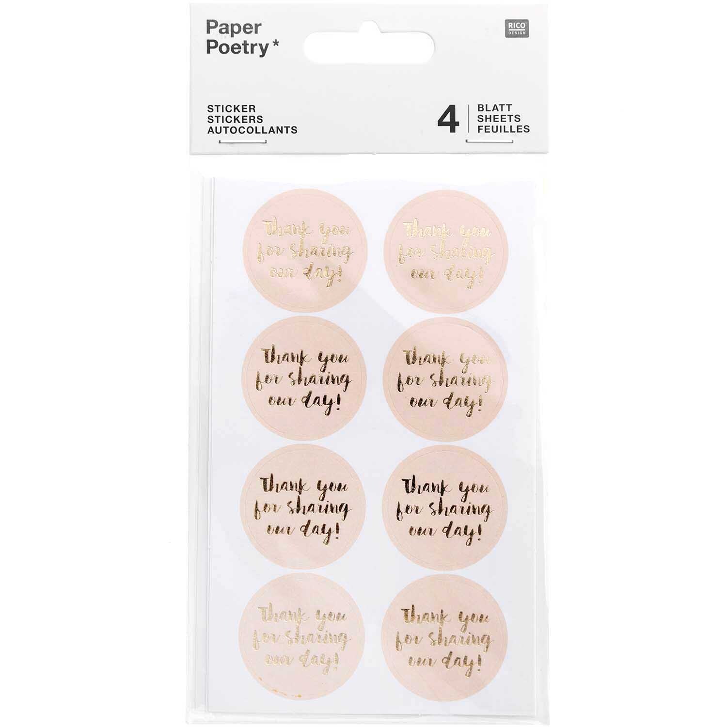 Paper Poetry Sticker Thank you for sharing our day puder 4 Blatt von Rico Design