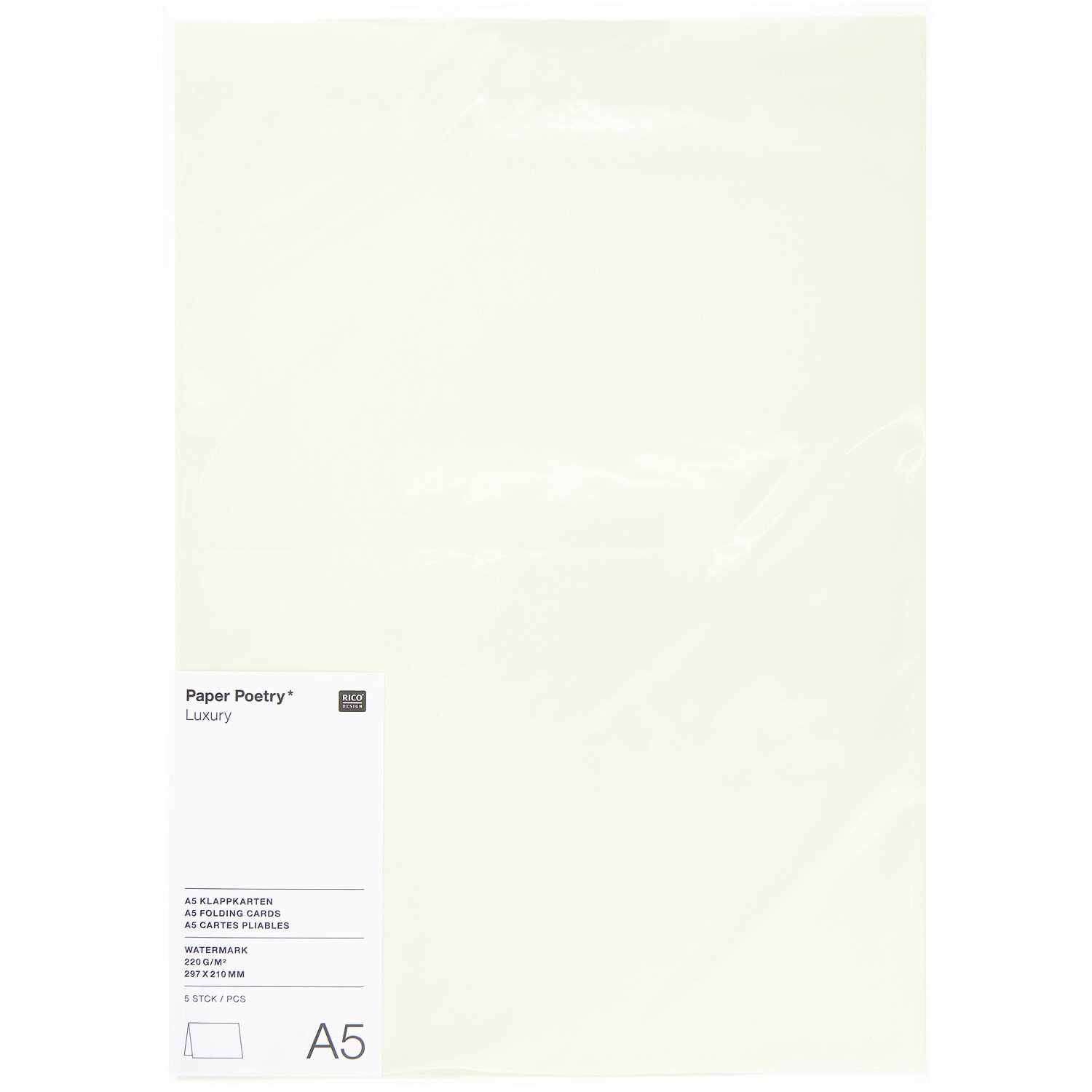 Paper Poetry Luxury Karten A5, cremefarbene Karten von Rico Design, 5 Stück, ideal für elegante Einladungen.