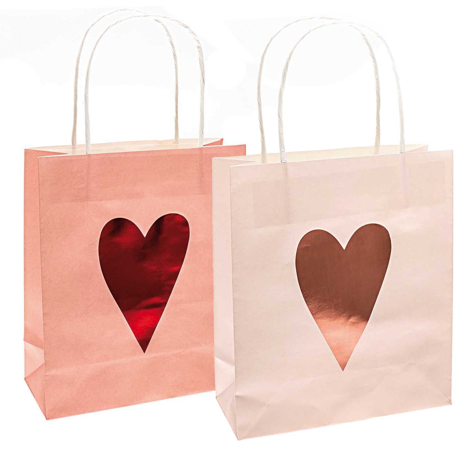 Paper Poetry Papiertüten mit Herzmotiv in rosa und rot, ideal für Geschenke, 2 Stück.
