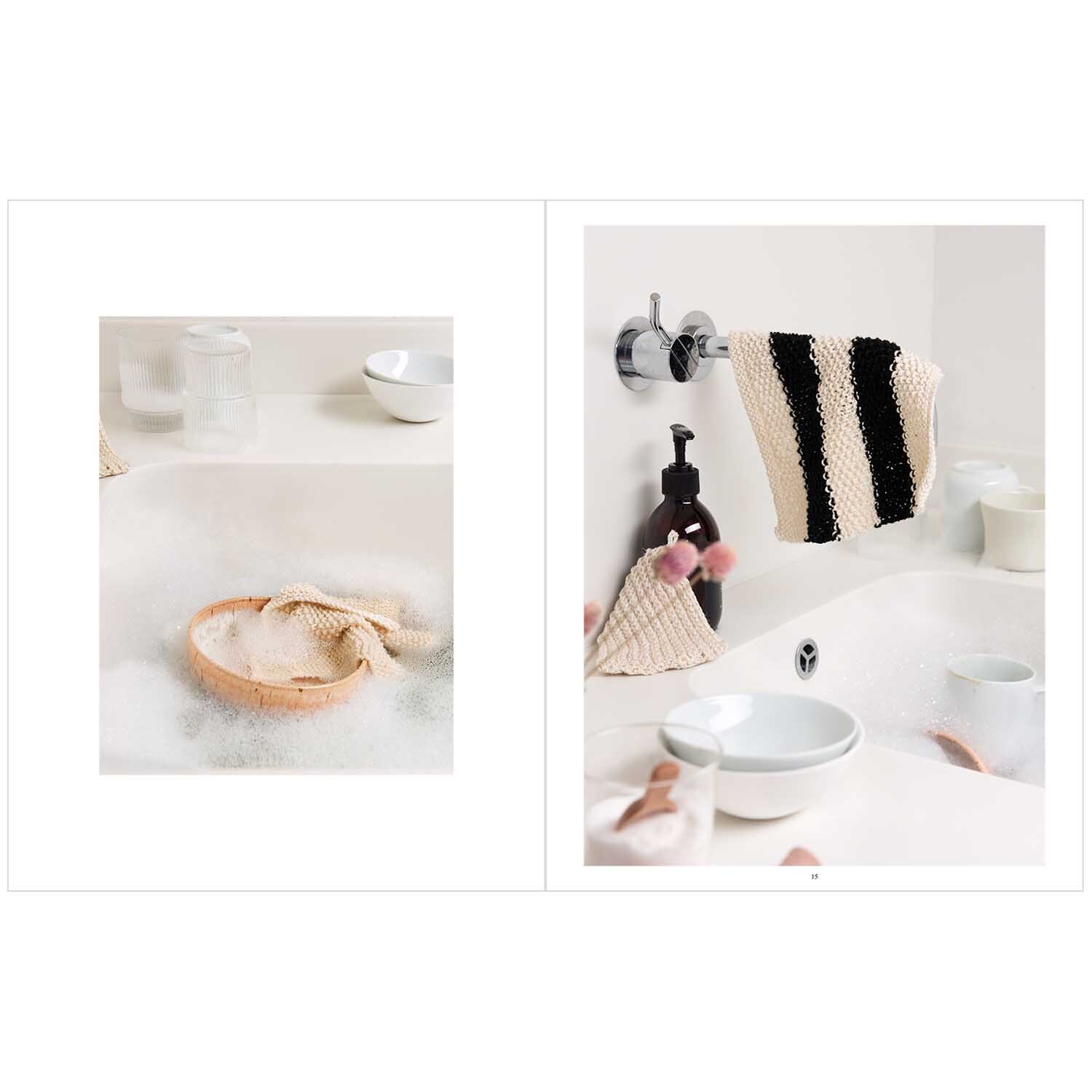 Nature Matters - DIY-Ideen für Küche, Bad & Wohnen: Stilvolles Badezimmer mit gestricktem Handtuch und Schaum.