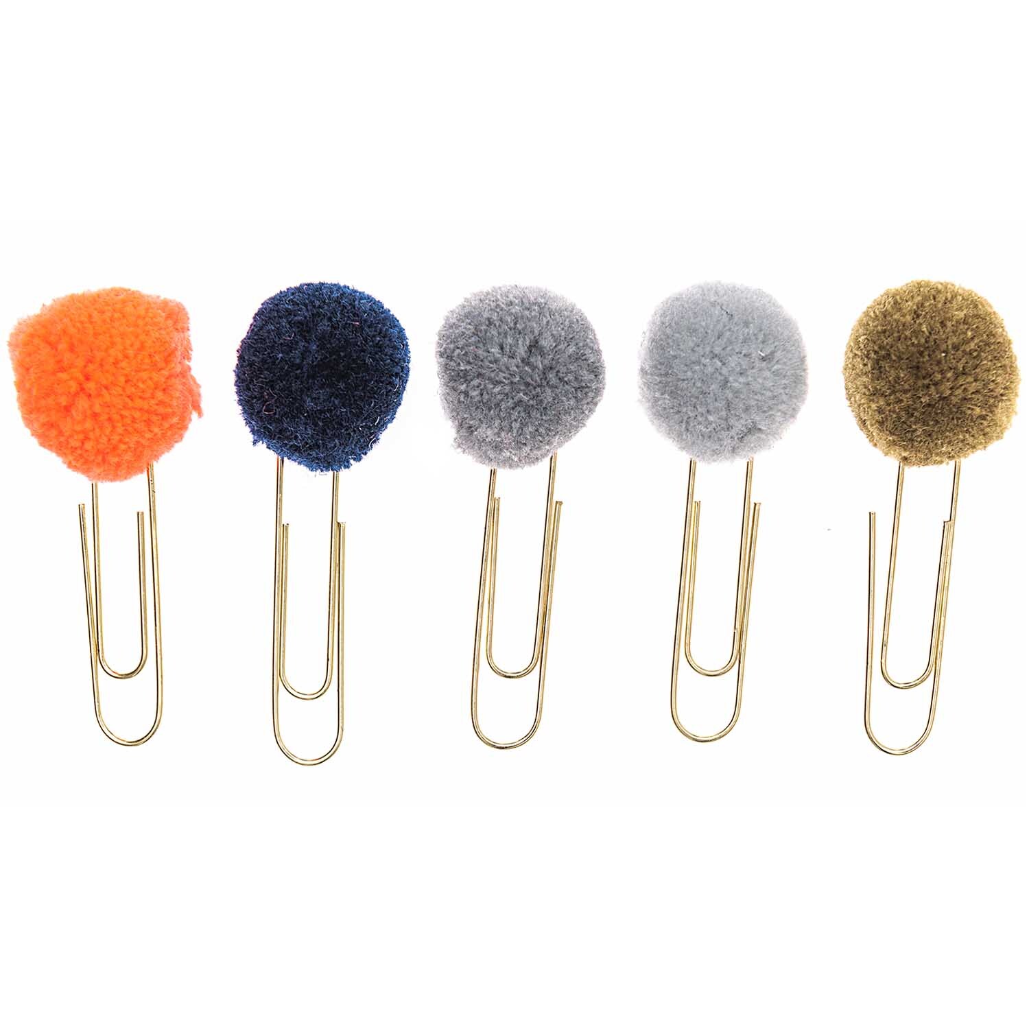 Paper Poetry Büroklammern mit Pompons in verschiedenen Farben, ideal für kreative Büroarbeiten.