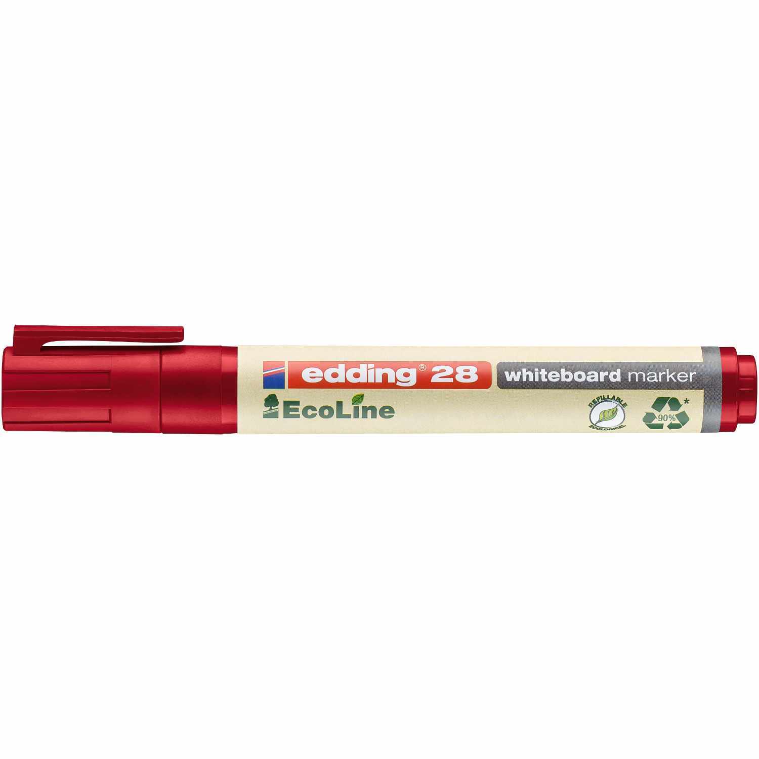 28 EcoLine Whiteboardmarker 1,5-3mm von edding in Rot, ideal für präzises Schreiben auf Whiteboards.