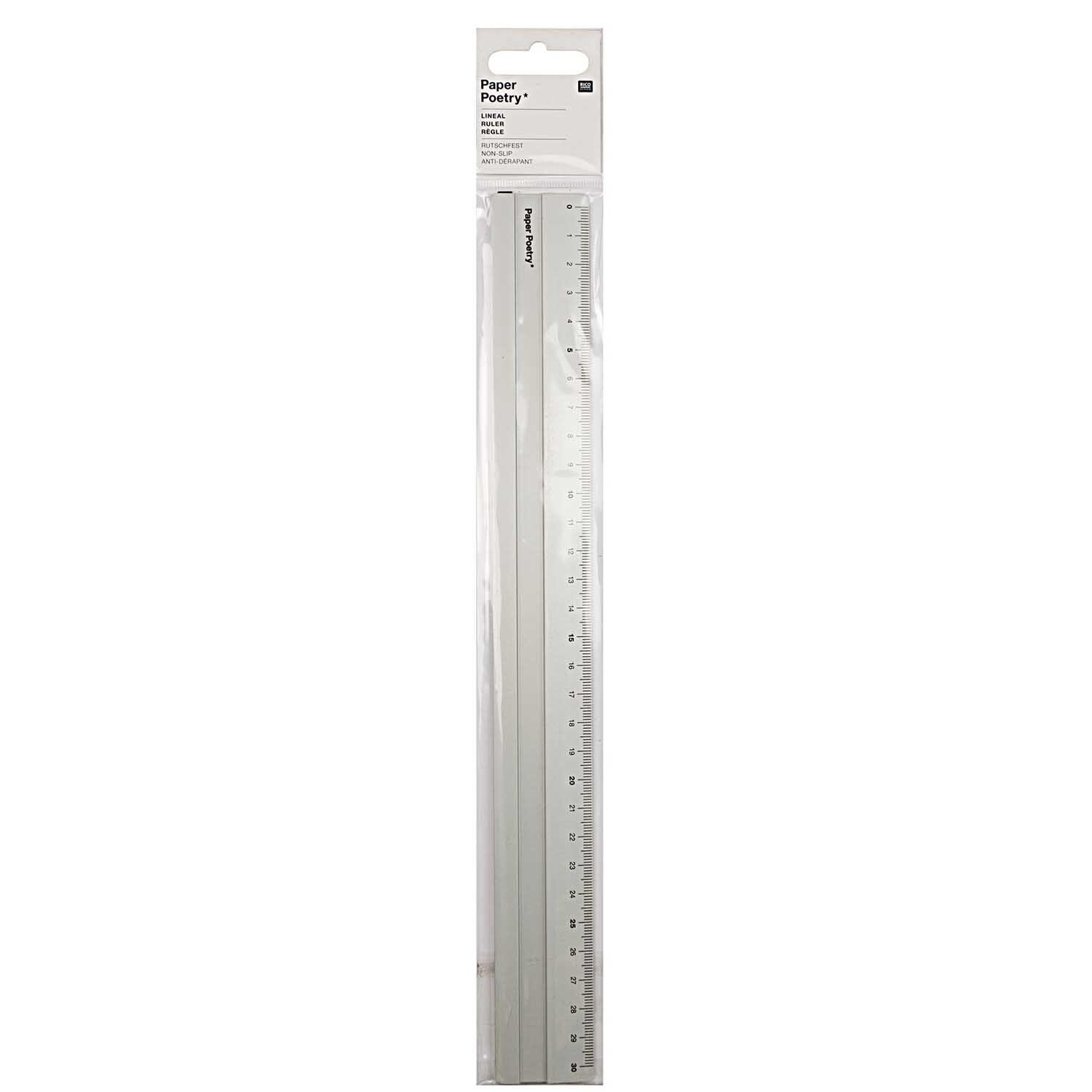 Paper Poetry Lineal Aluminium 30cm von Rico Design, silbernes Lineal mit klarer Skala. Ideal für präzises Messen und Zeichnen.