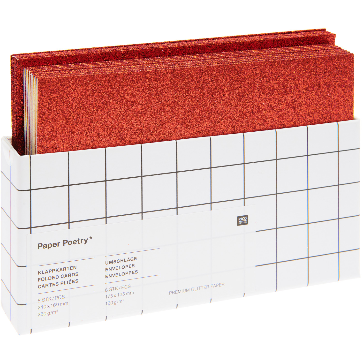 Paper Poetry Karten- und Umschlagset Glitter B6 Rot 16-teilig von Rico Design