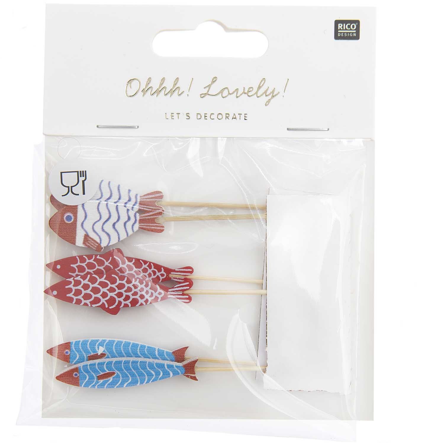 Deko-Picker Fisch Mix rot-blau 7,5-8,5cm 6 Stück von Rico Design