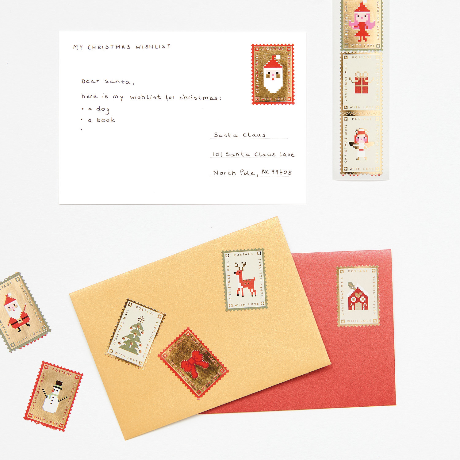 Paper Poetry Mini-Sticker Weihnachtspost: Bunte Sticker auf Briefumschlägen und Karte, ideal für festliche Dekorationen. 120 Stück, Ø 2,5cm.