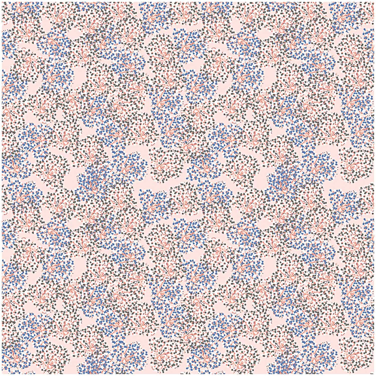Stoff Allium rosa 140cm mit floralem Muster in Rosa und Blau von Rico Design, ideal für kreative Nähprojekte.