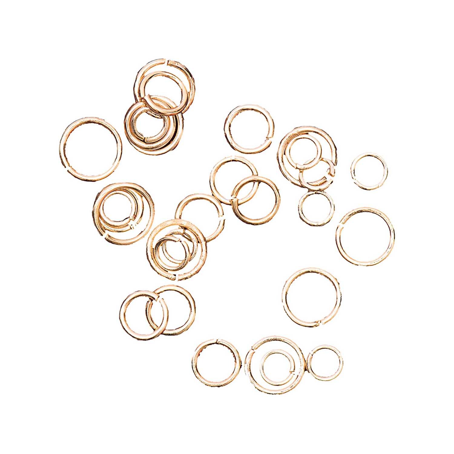 Ringe zum Verbinden gold 30 Stück von Rico Design. Goldene Ringe in verschiedenen Größen auf weißem Hintergrund. Ideal für kreative Projekte.