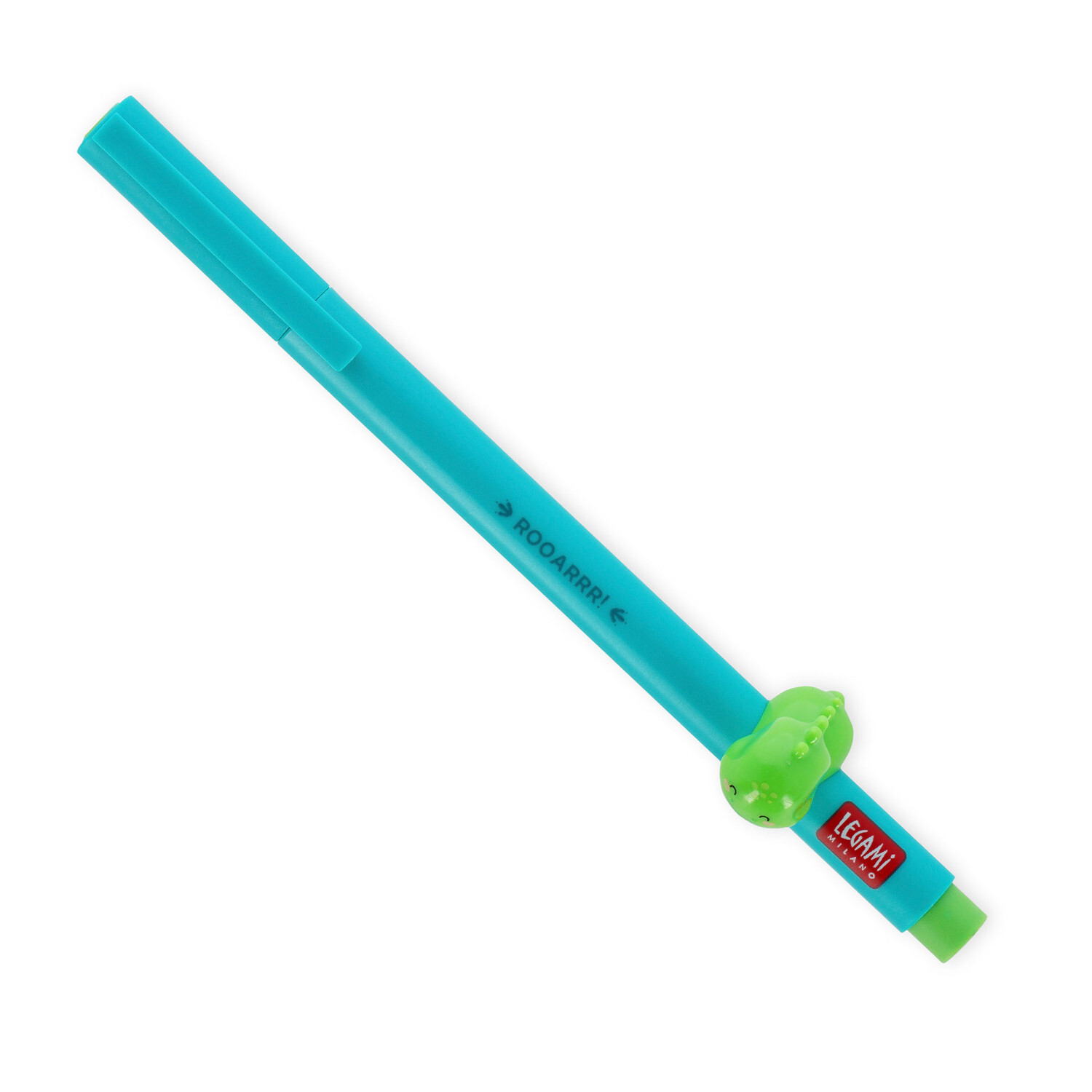 Lovely Friends Gelstift, türkis mit grünem Dino-Design, von Legami. Ideal für kreative Schreibprojekte.